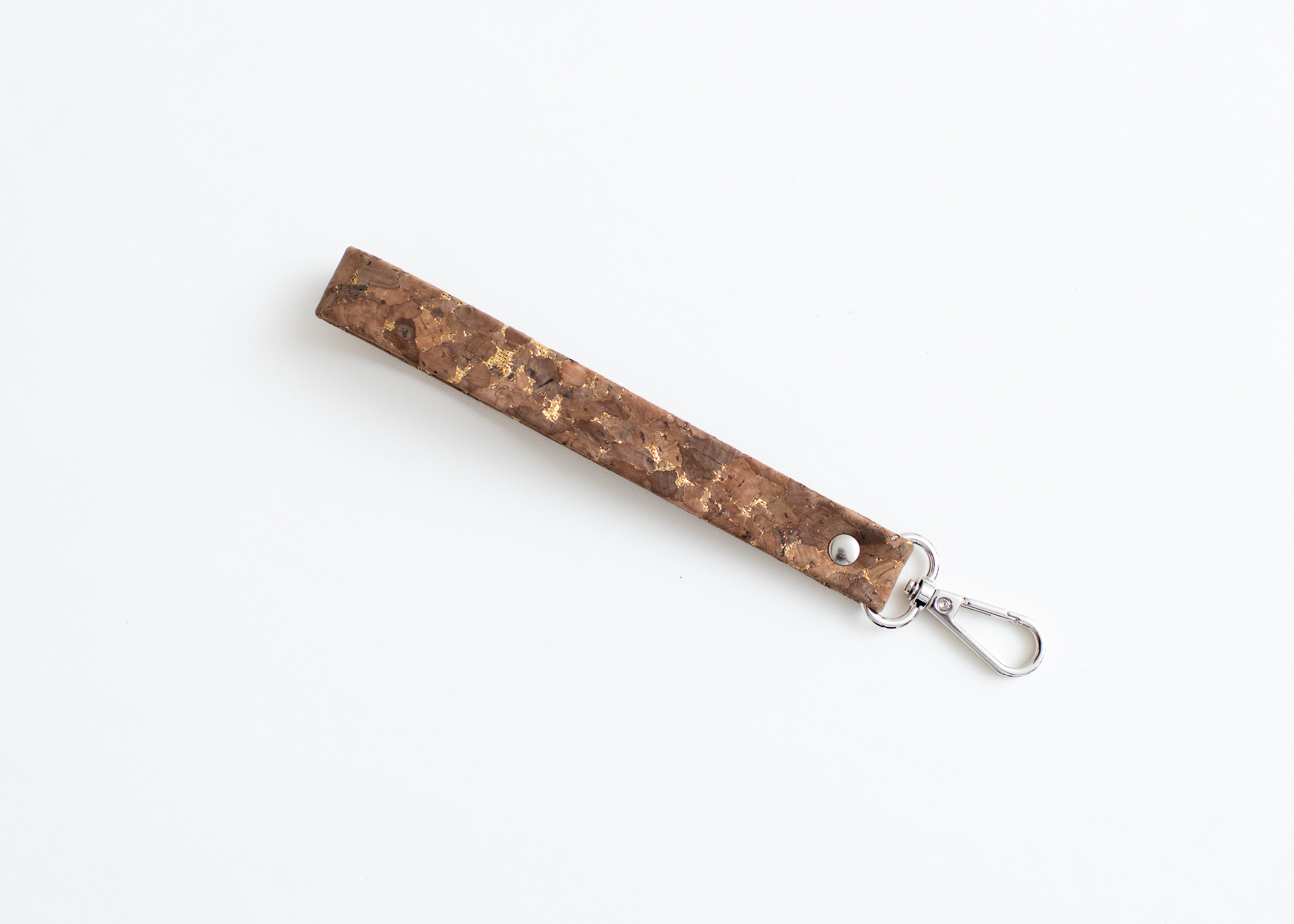 Cork Phone Wristlet Strap w/tether tab attachment--Brown w/Gold