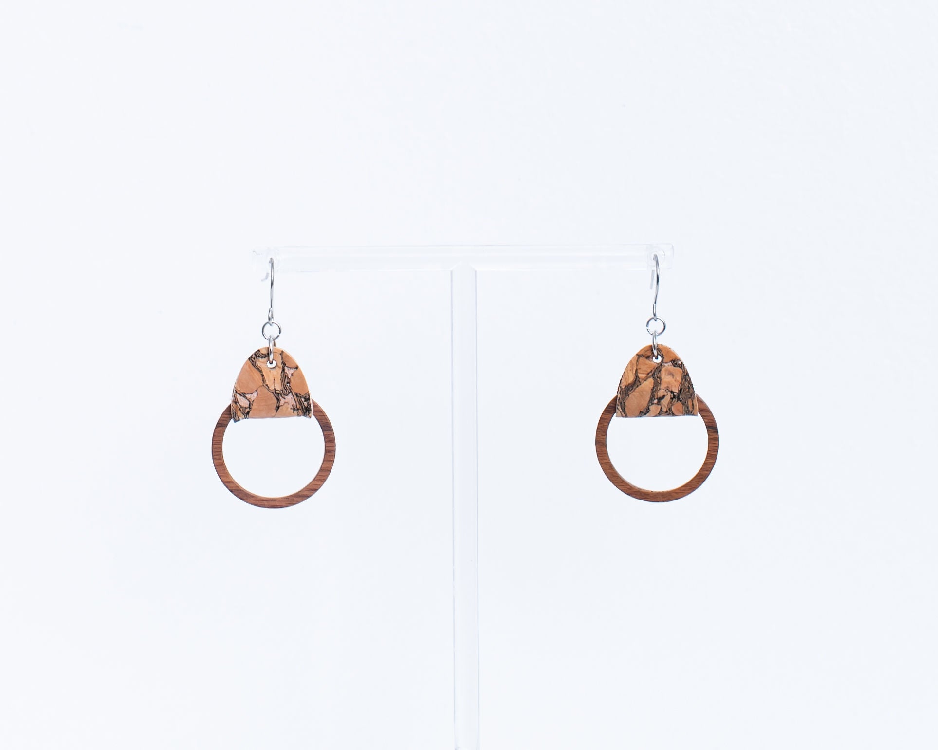 Cork Earrings-Wood Hoop w/Marbled Cork