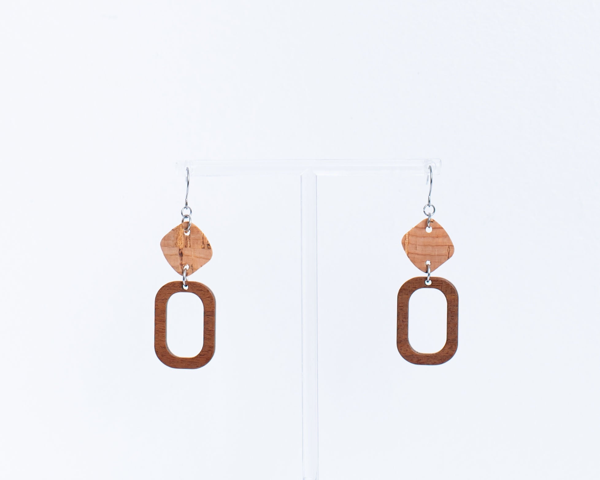 Cork Earrings-Wood w/Natural cork Diamond
