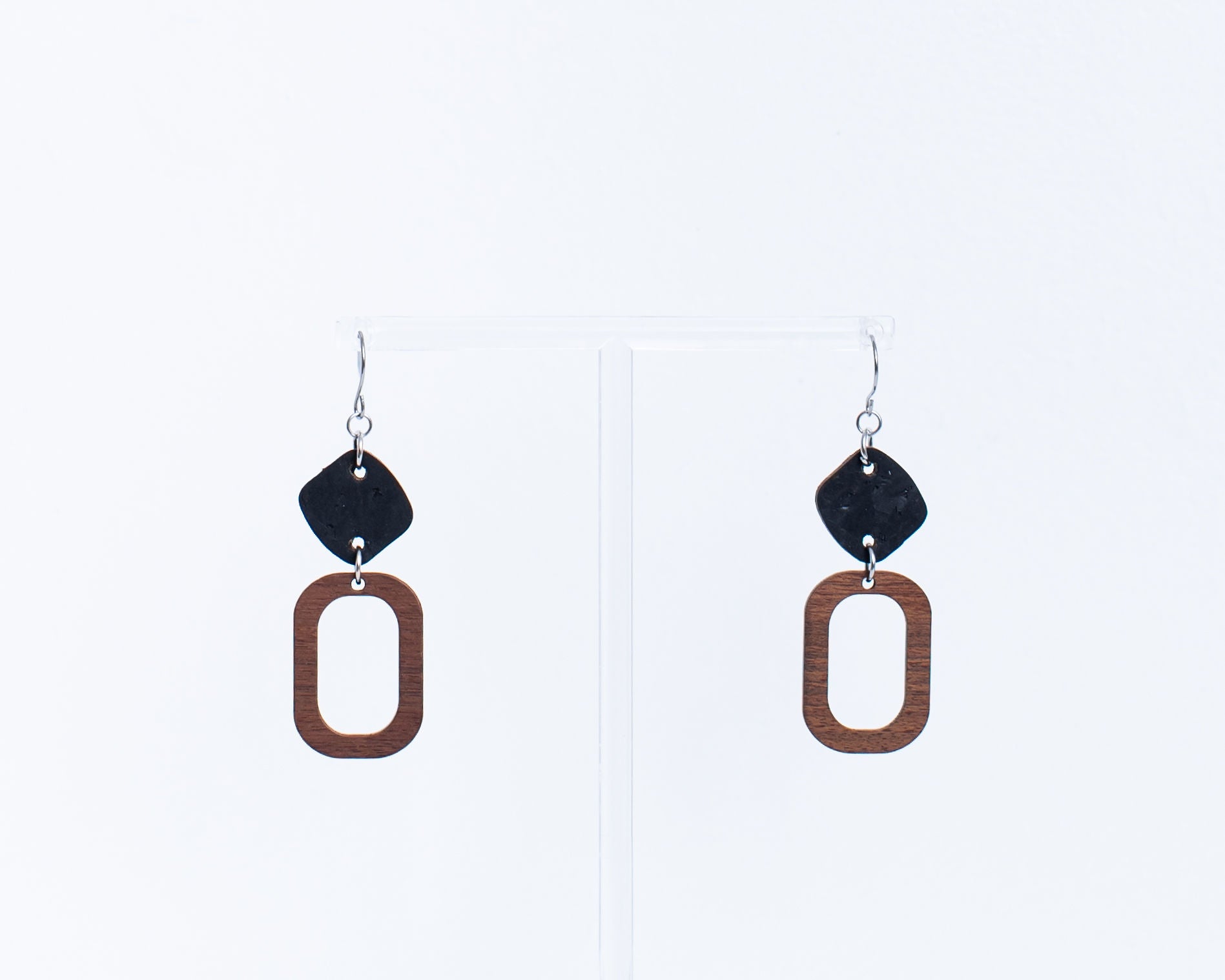 Cork Earrings-Wood w/Black cork Diamond