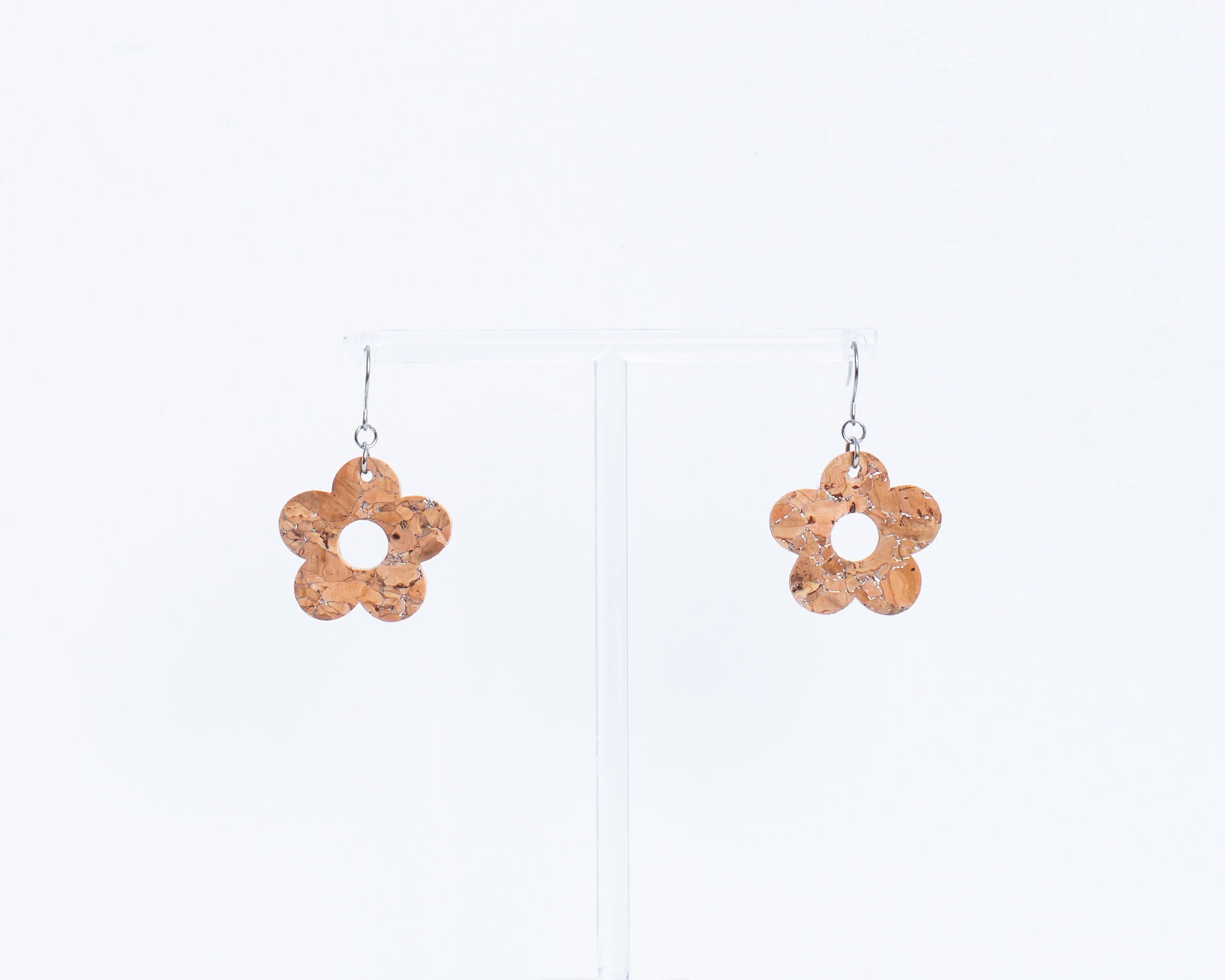 Cork Earrings-Silvered Cork Flower