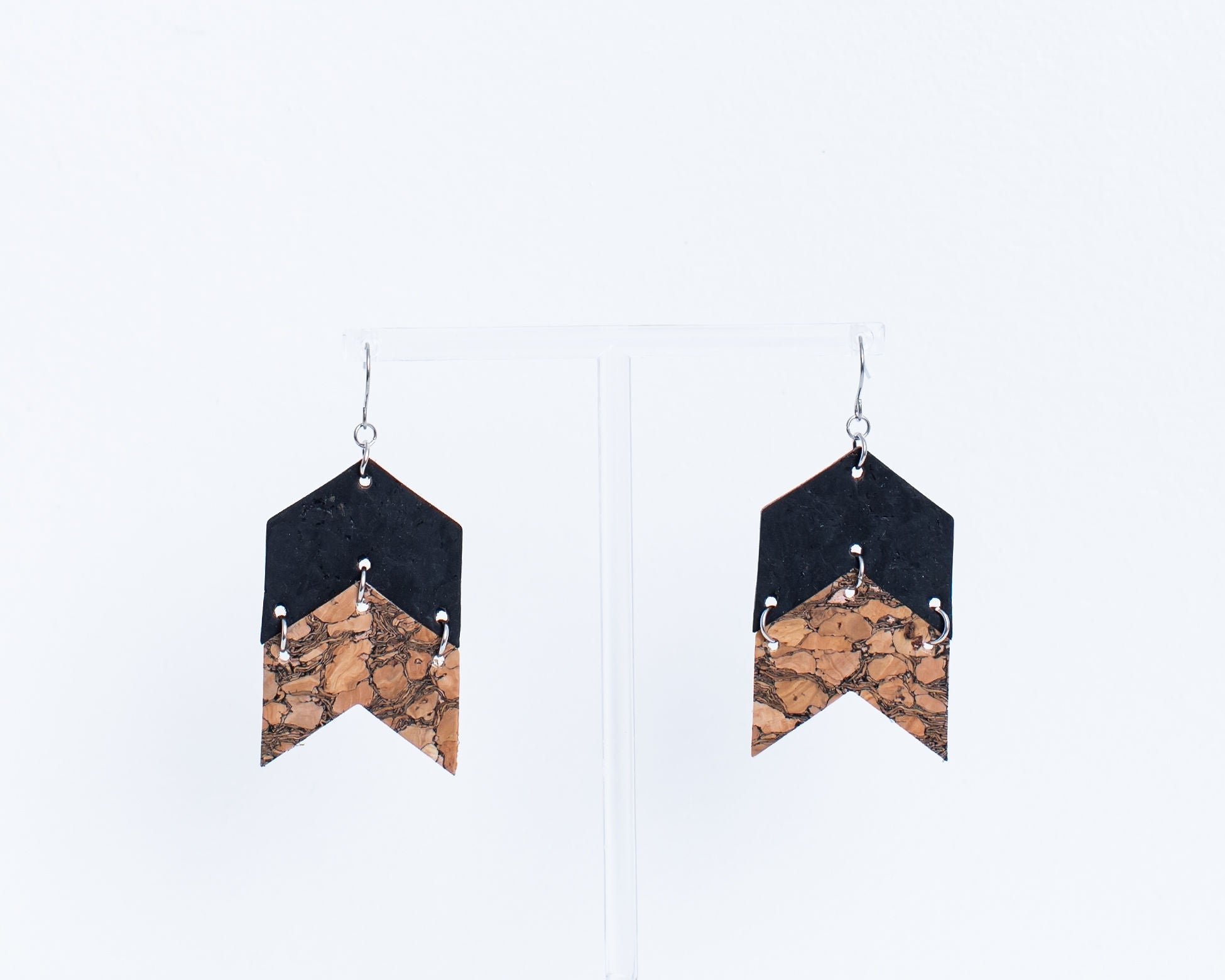 Cork Earrings-Chevron Marbled & Black