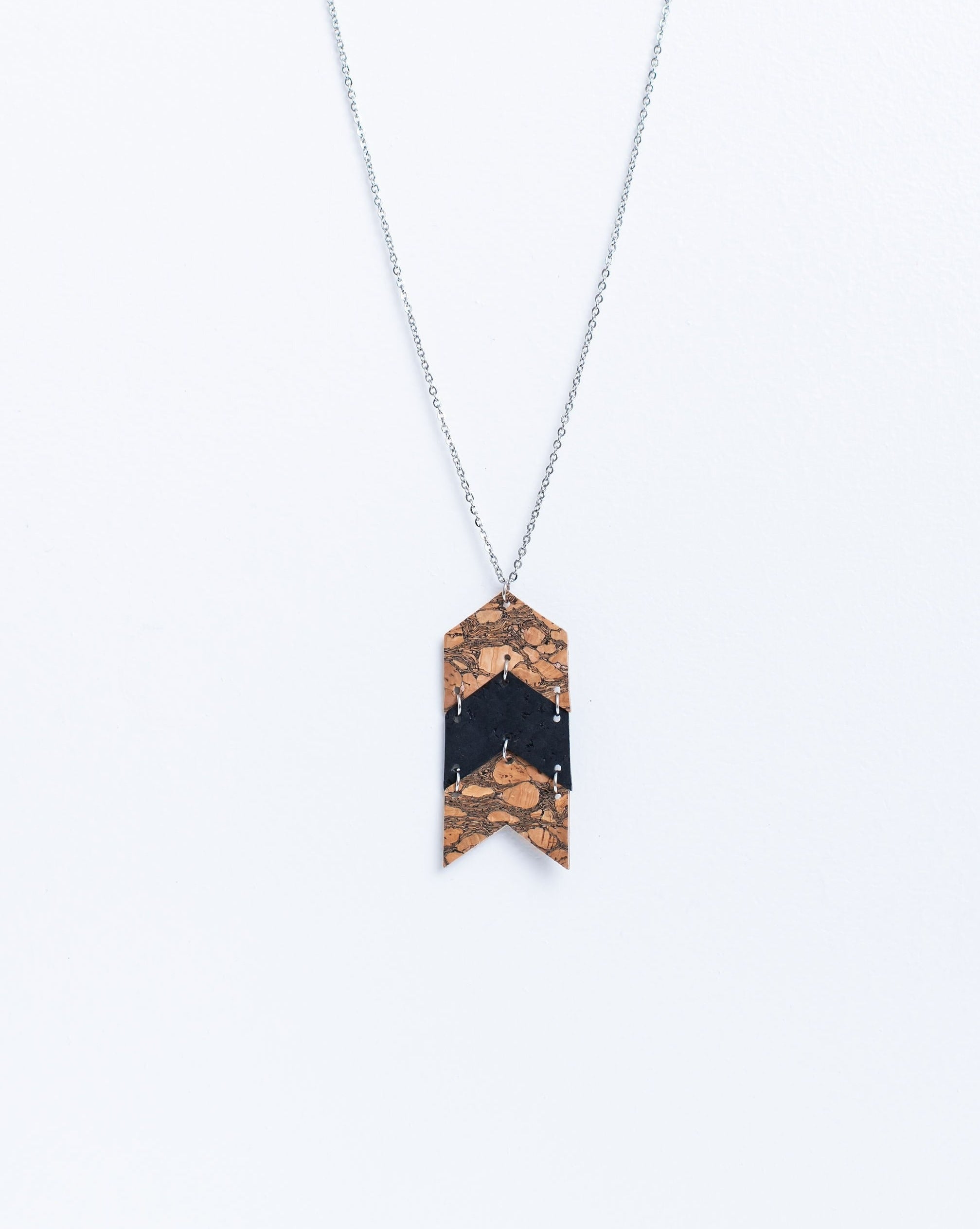 Cork Necklace-Chevron Marbled & Black