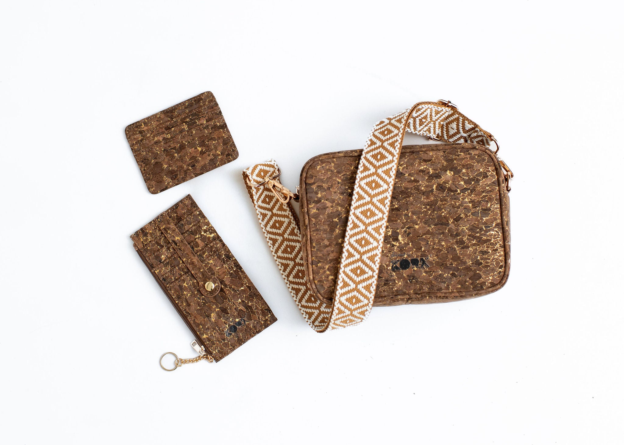 Cork Zipper Credit Card Wallet - Espresso w/Gold
