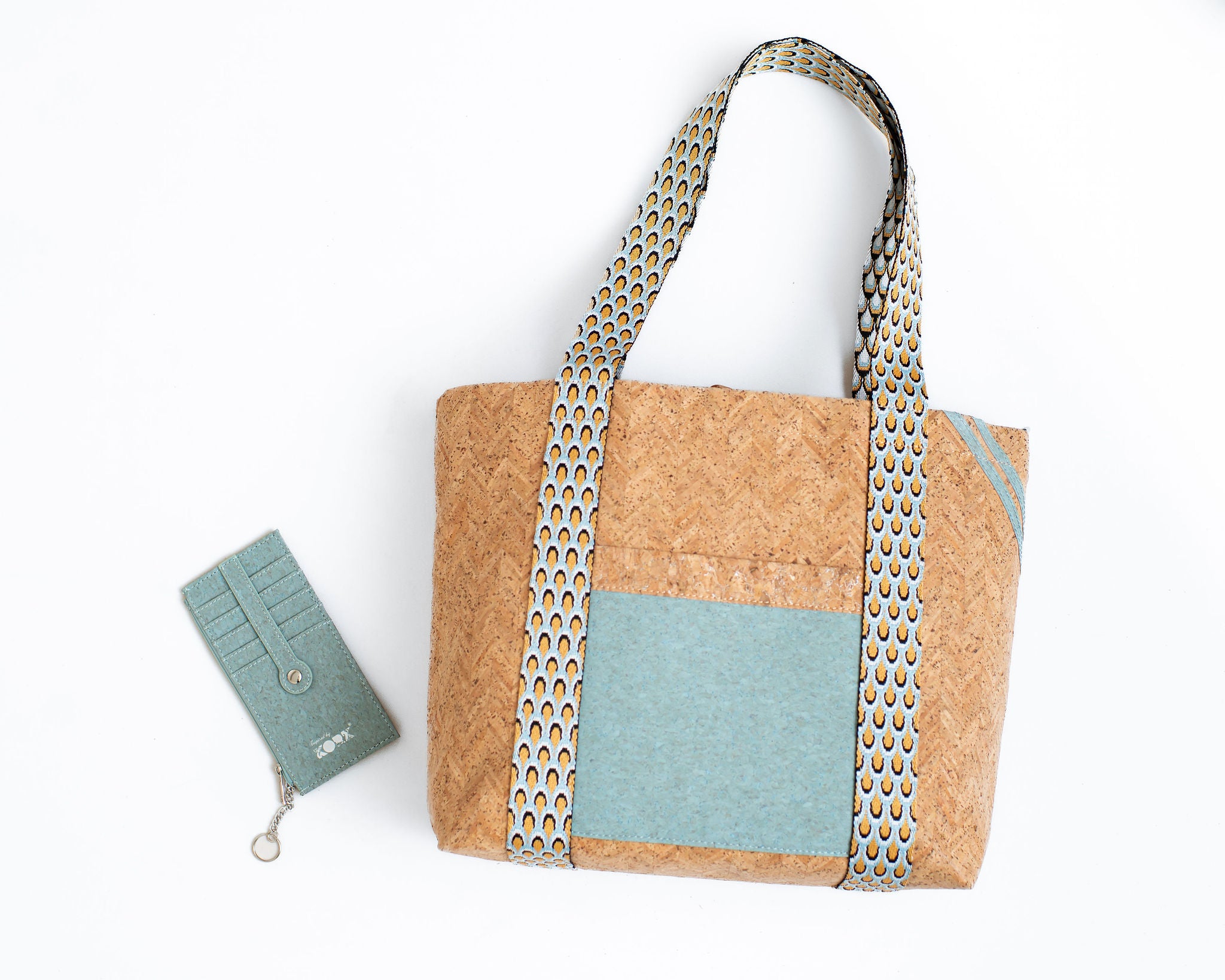 Cordova Cork Convertible Tote Bag - Natural w/Blue