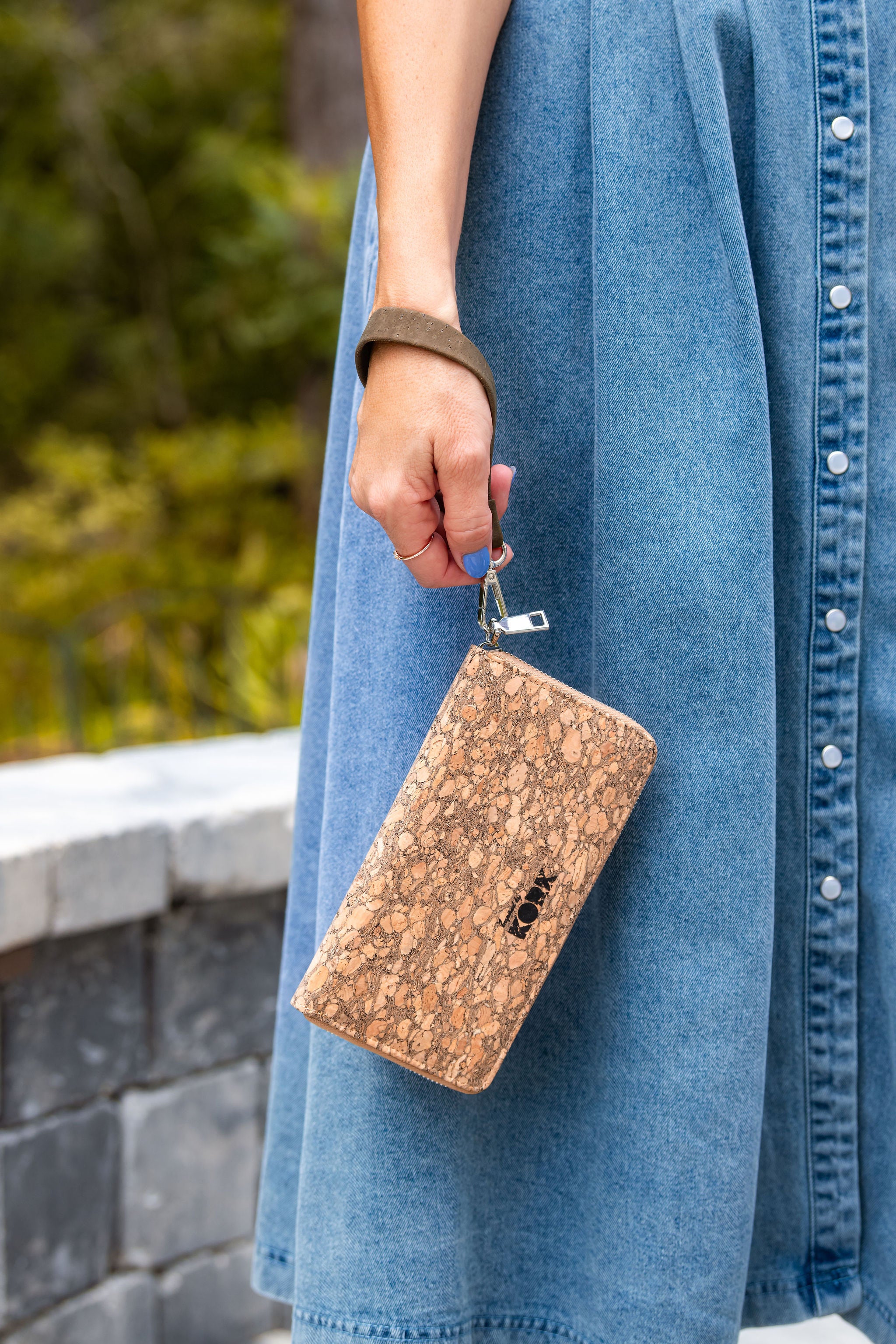 Cork Phone Wristlet Strap w/tether tab attachment--Green