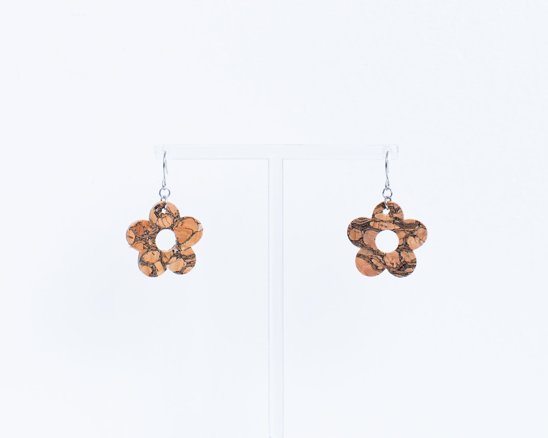 Cork Earrings-Marbled Cork Flower