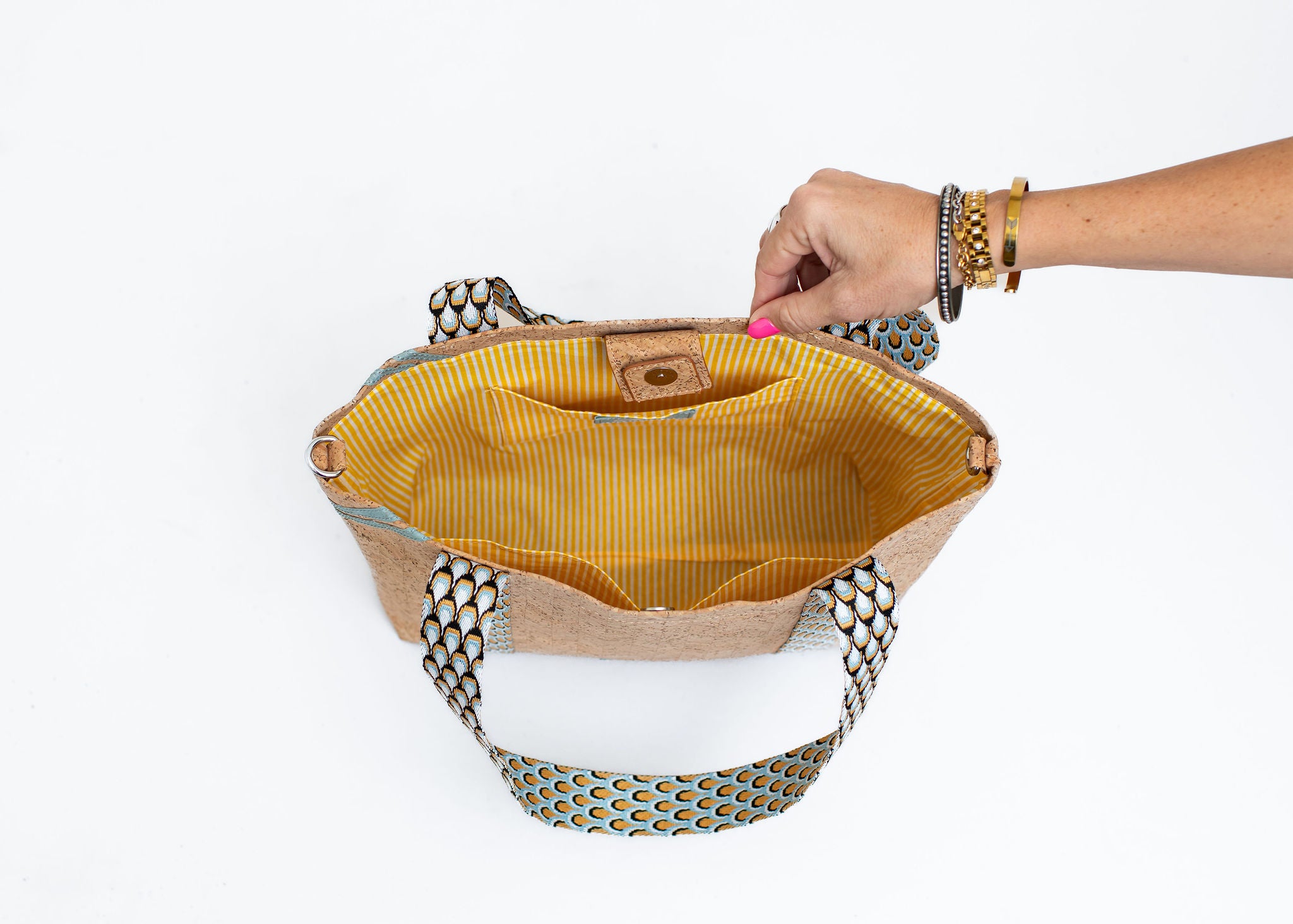 Cordova Cork Convertible Tote Bag - Natural w/Blue