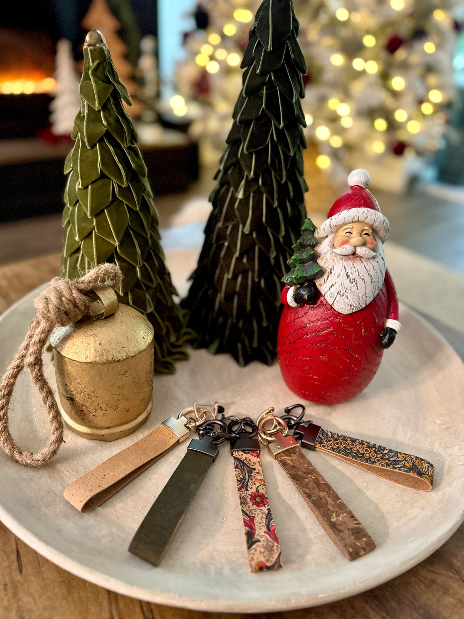 Cork Key Chain w/FOB attachment--Blue & Yellow Pattern