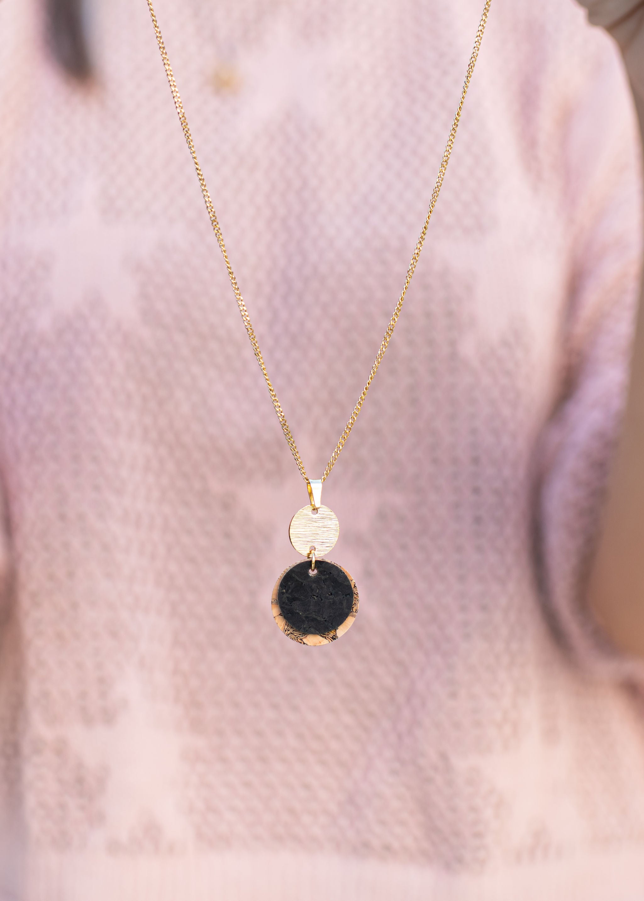 Cork Earrings-Layered Circles w/ Etched Gold