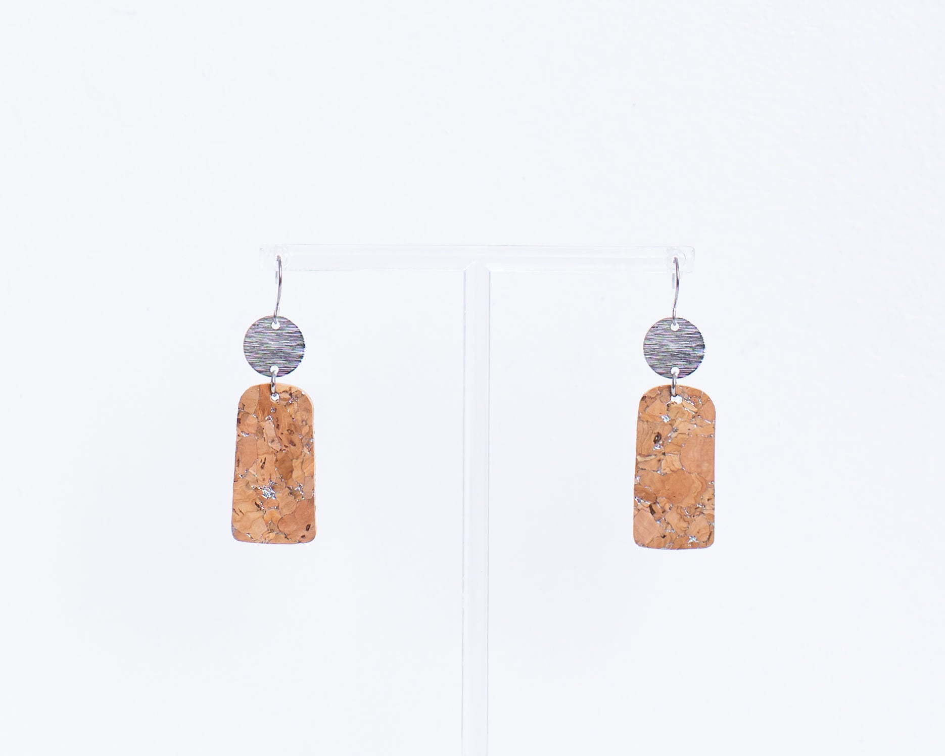 Cork Earrings-Silvered w/Silver Cork Bar Dangle