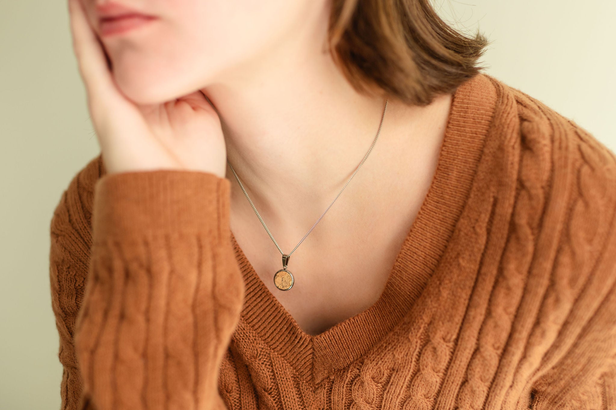 Cork Necklace Adjustable-Round Silver