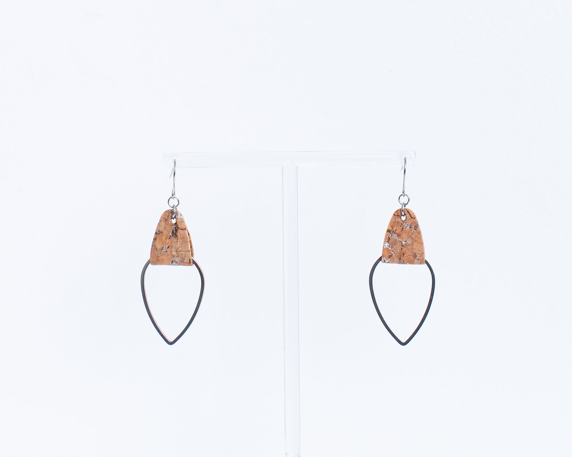 Cork Earrings-Silver Tear Drop w/Silvered cork