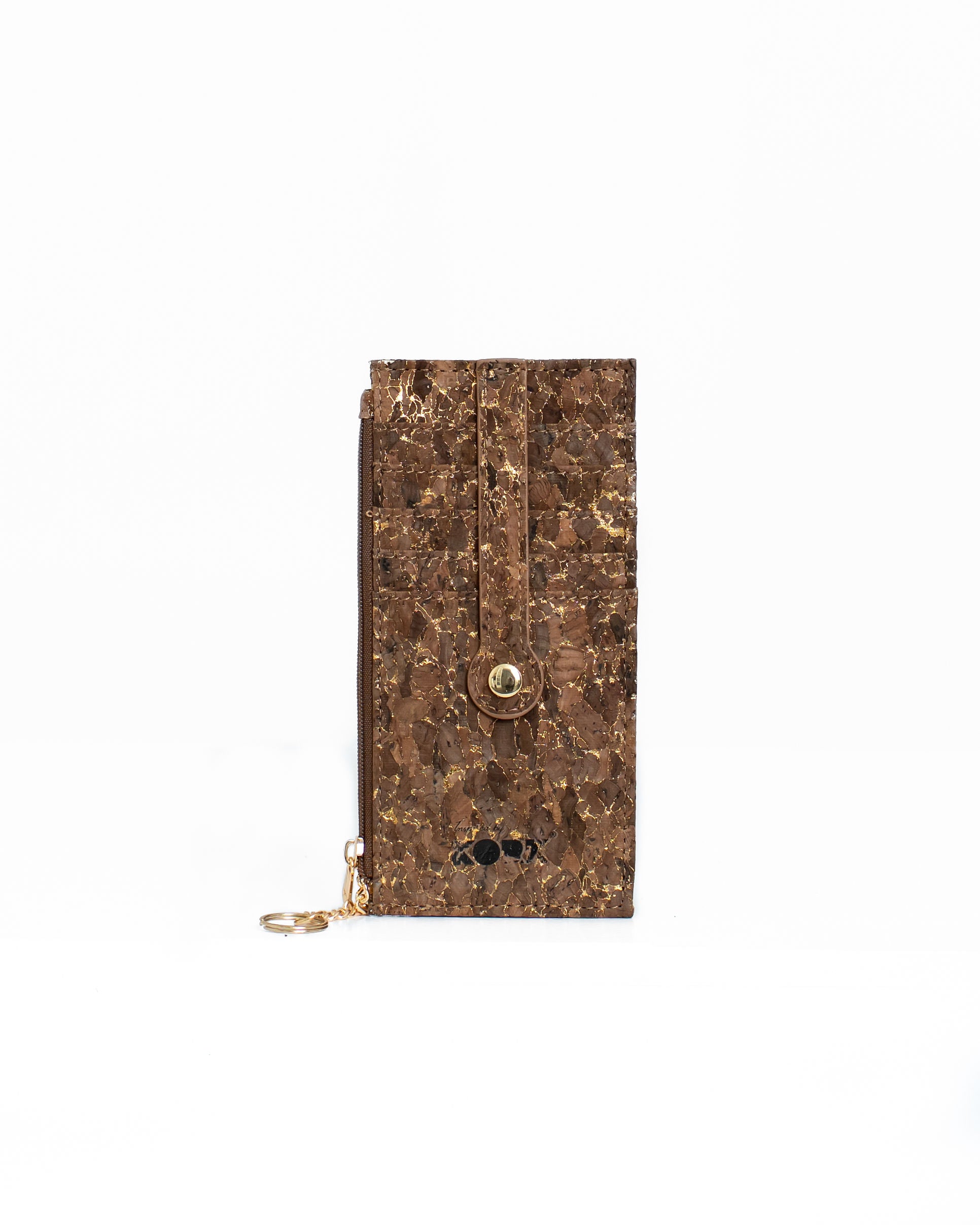 Cork Zipper Credit Card Wallet - Espresso w/Gold