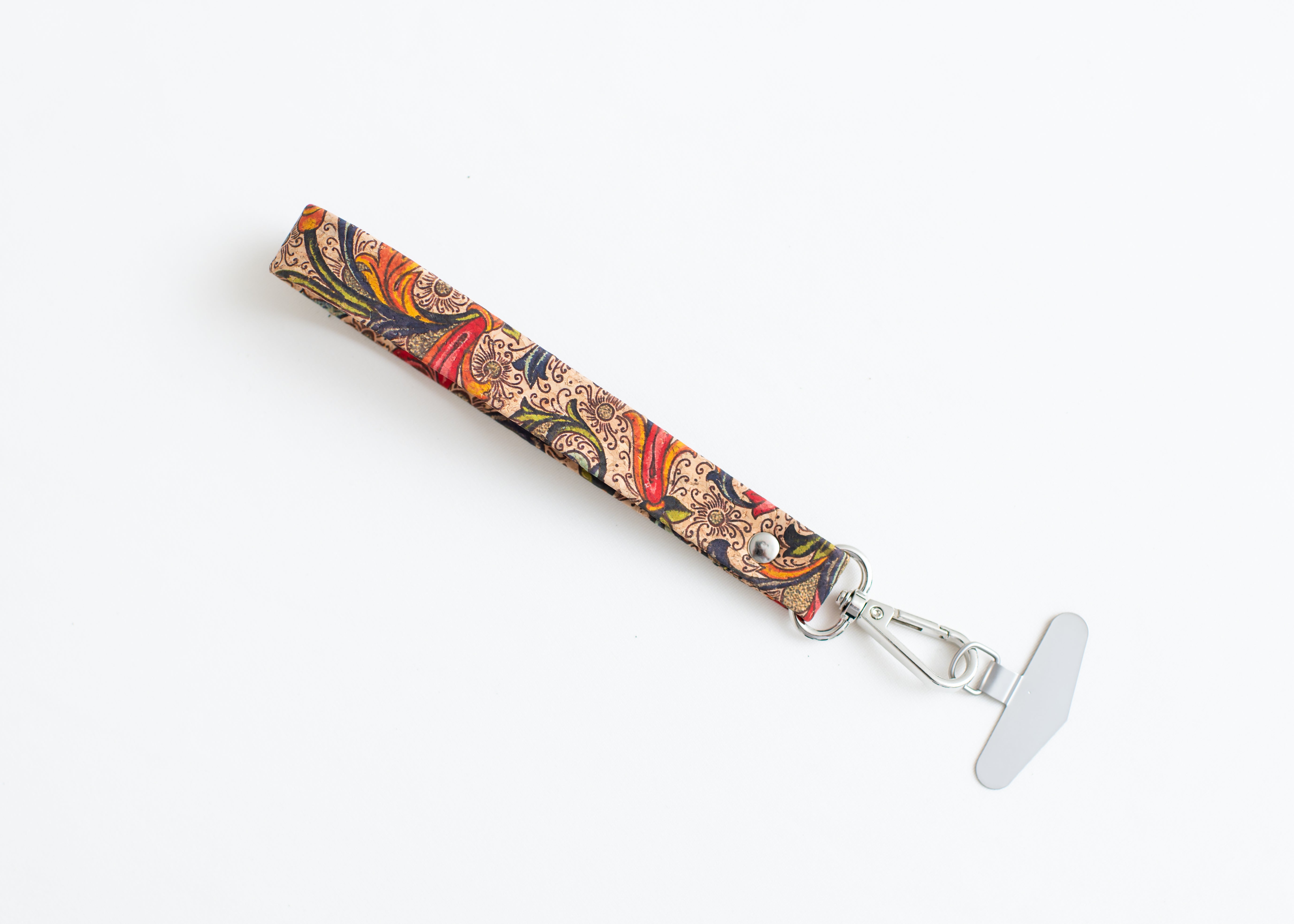 Cork Phone Wristlet Strap w/tether tab attachment--Fleur De Lis Pattern