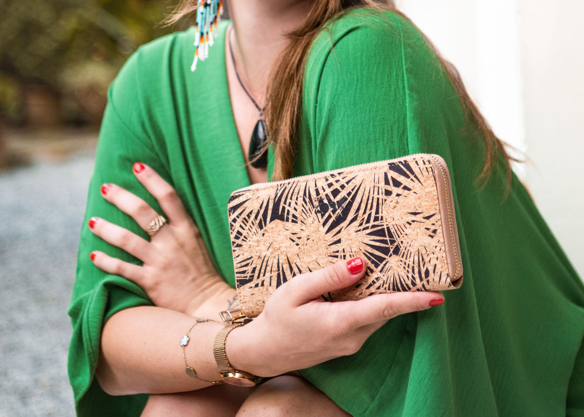Large Zipper Wallet - Palm Cork