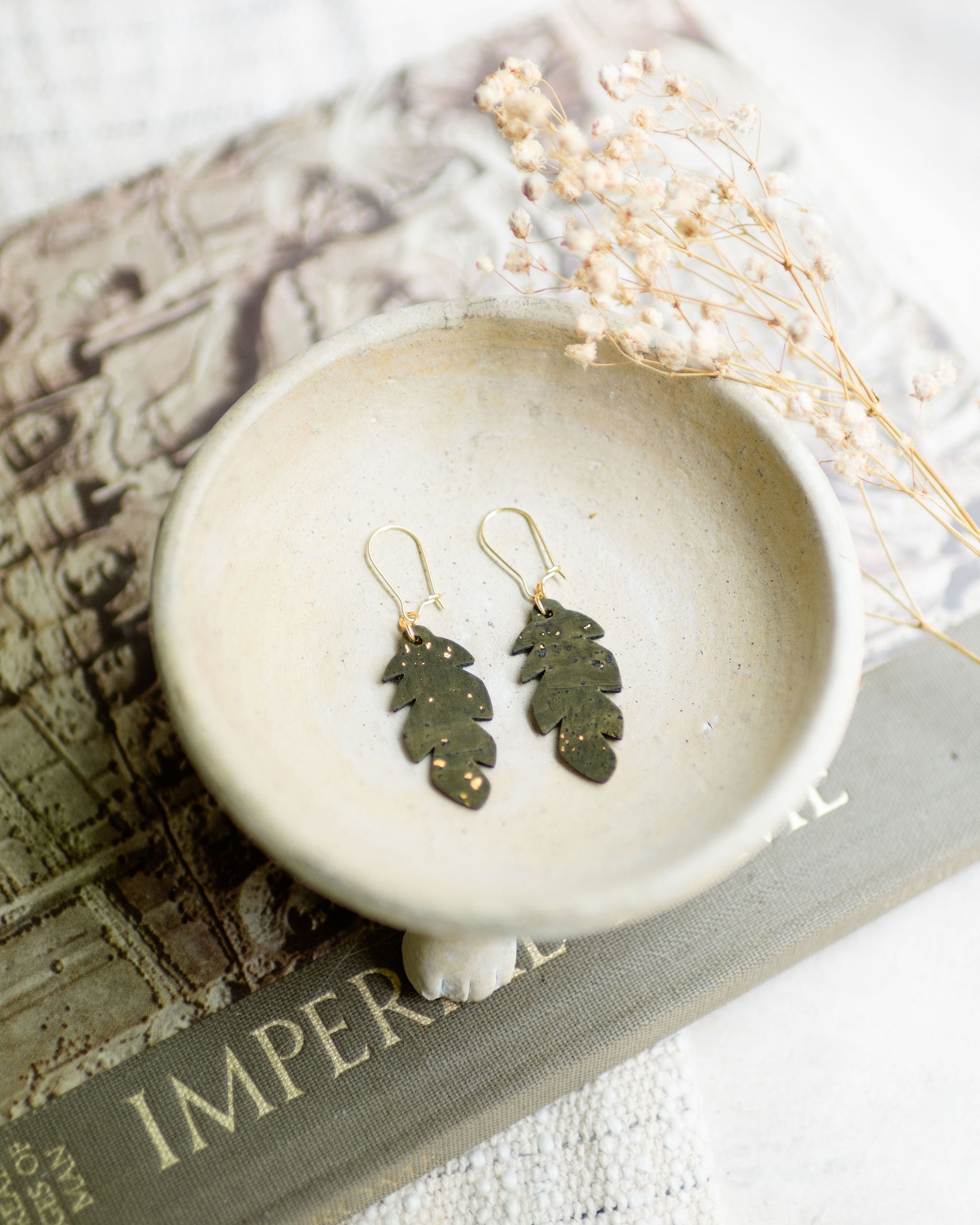 Green Leaf W/ Gold Earrings