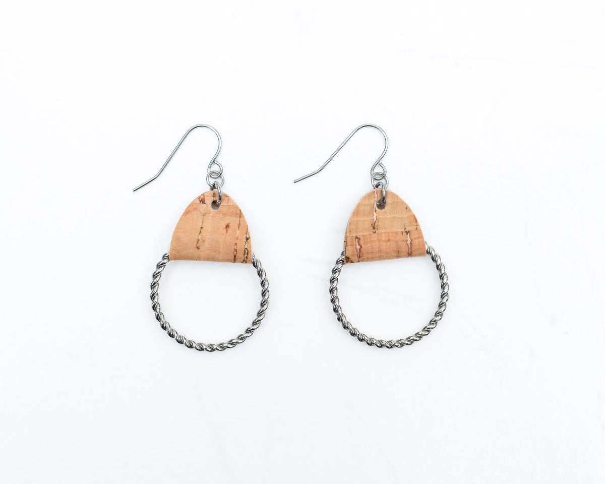 Twisted Hoop w/Natural cork Earrings