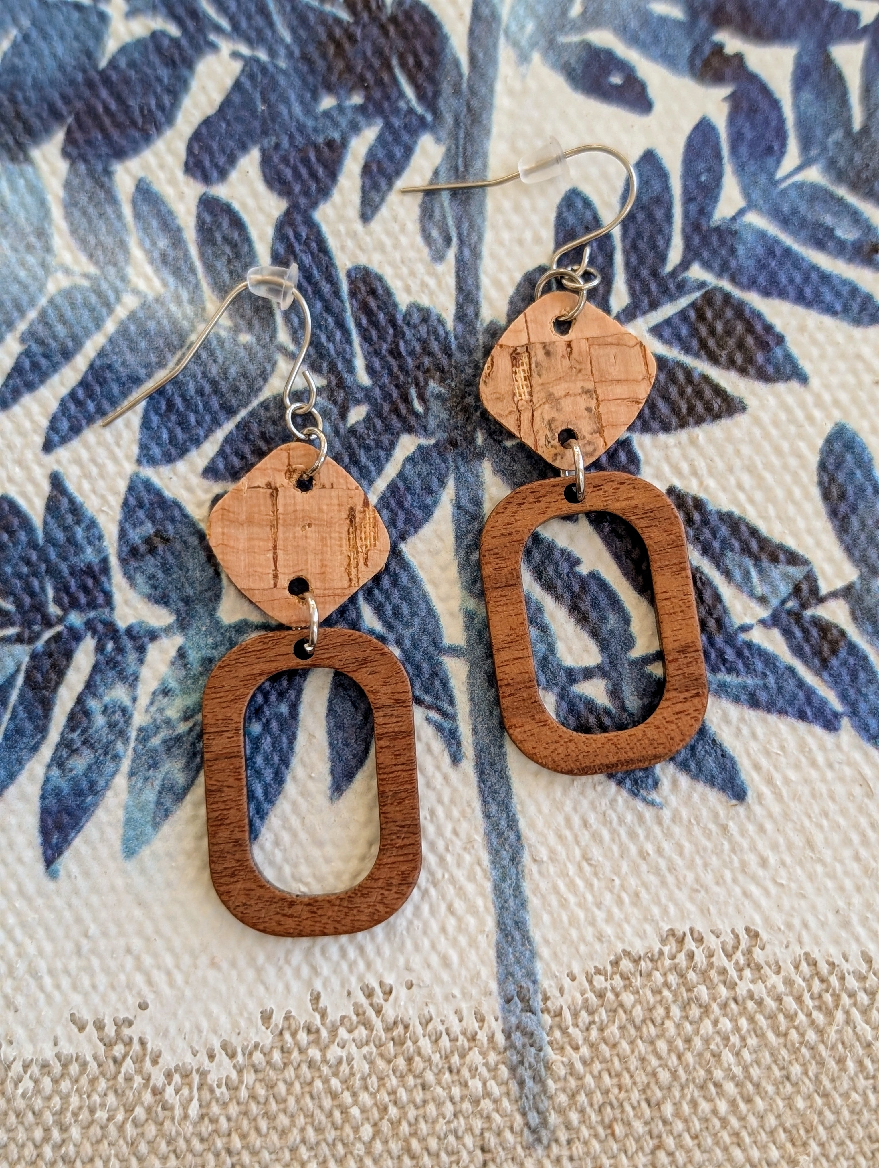 Cork Earrings-Wood w/Natural cork Diamond