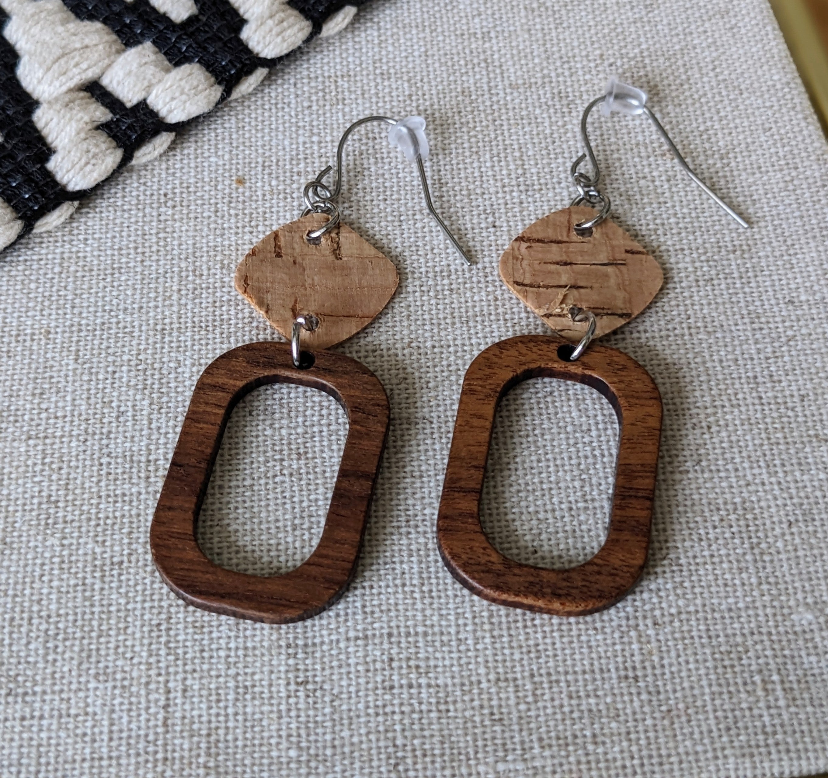 Cork Earrings-Wood w/Natural cork Diamond