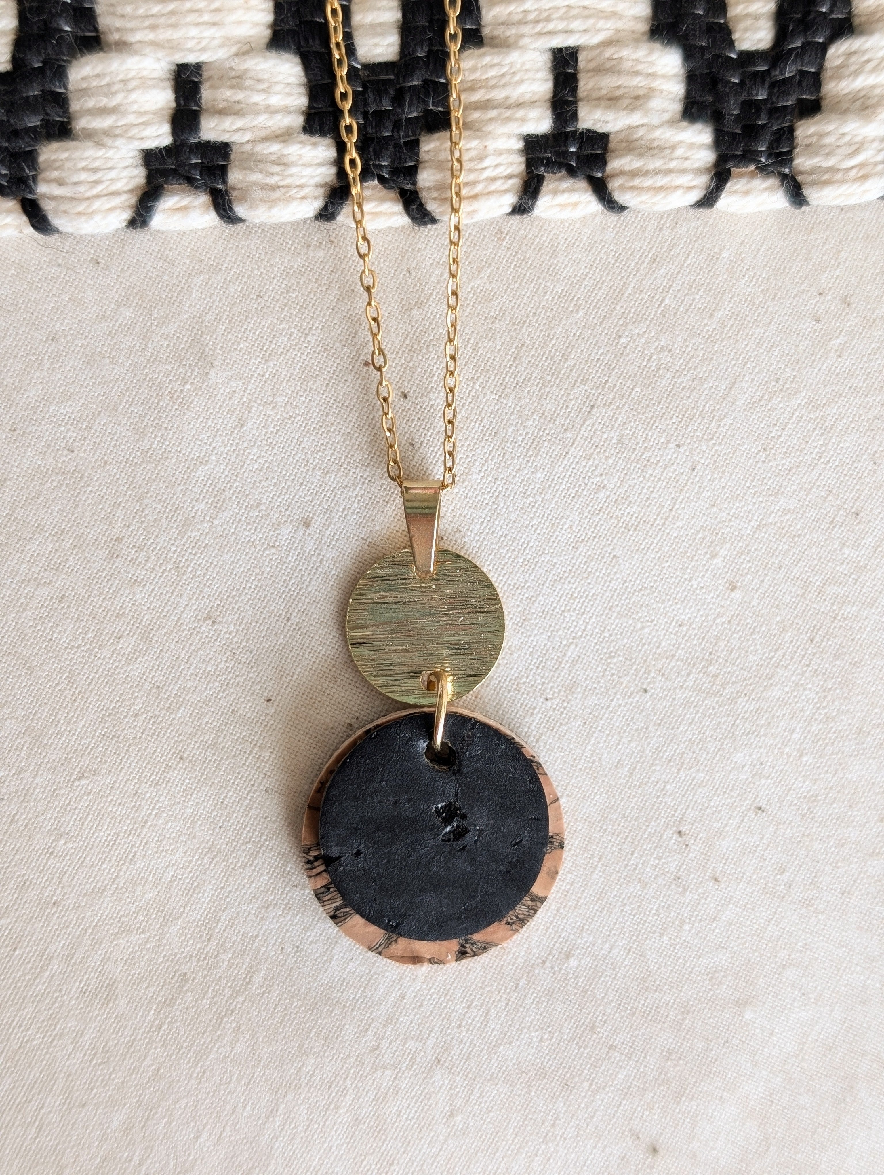 Cork Necklace-Layered Circles W/ Etched Gold