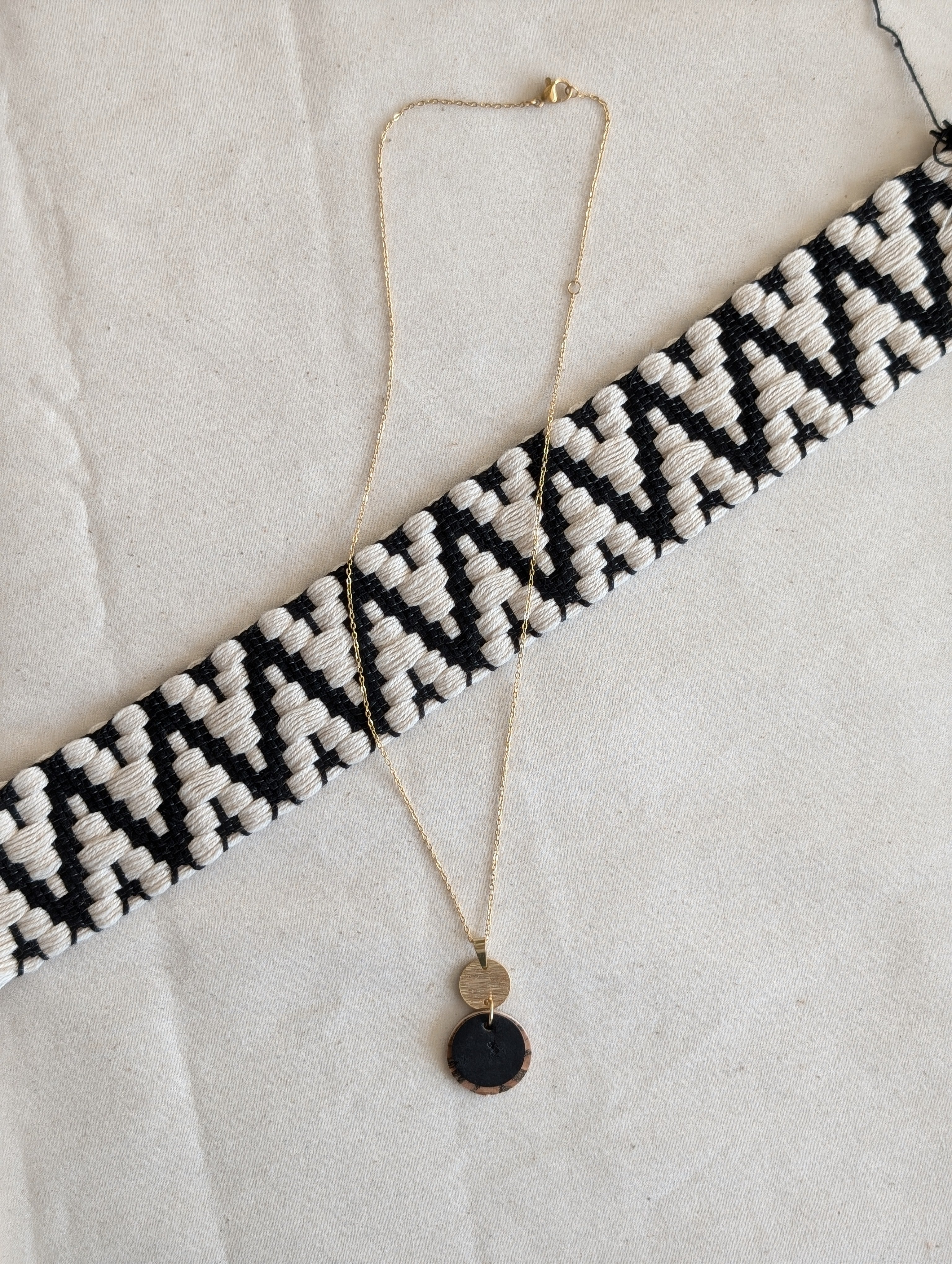 Cork Necklace-Layered Circles W/ Etched Gold
