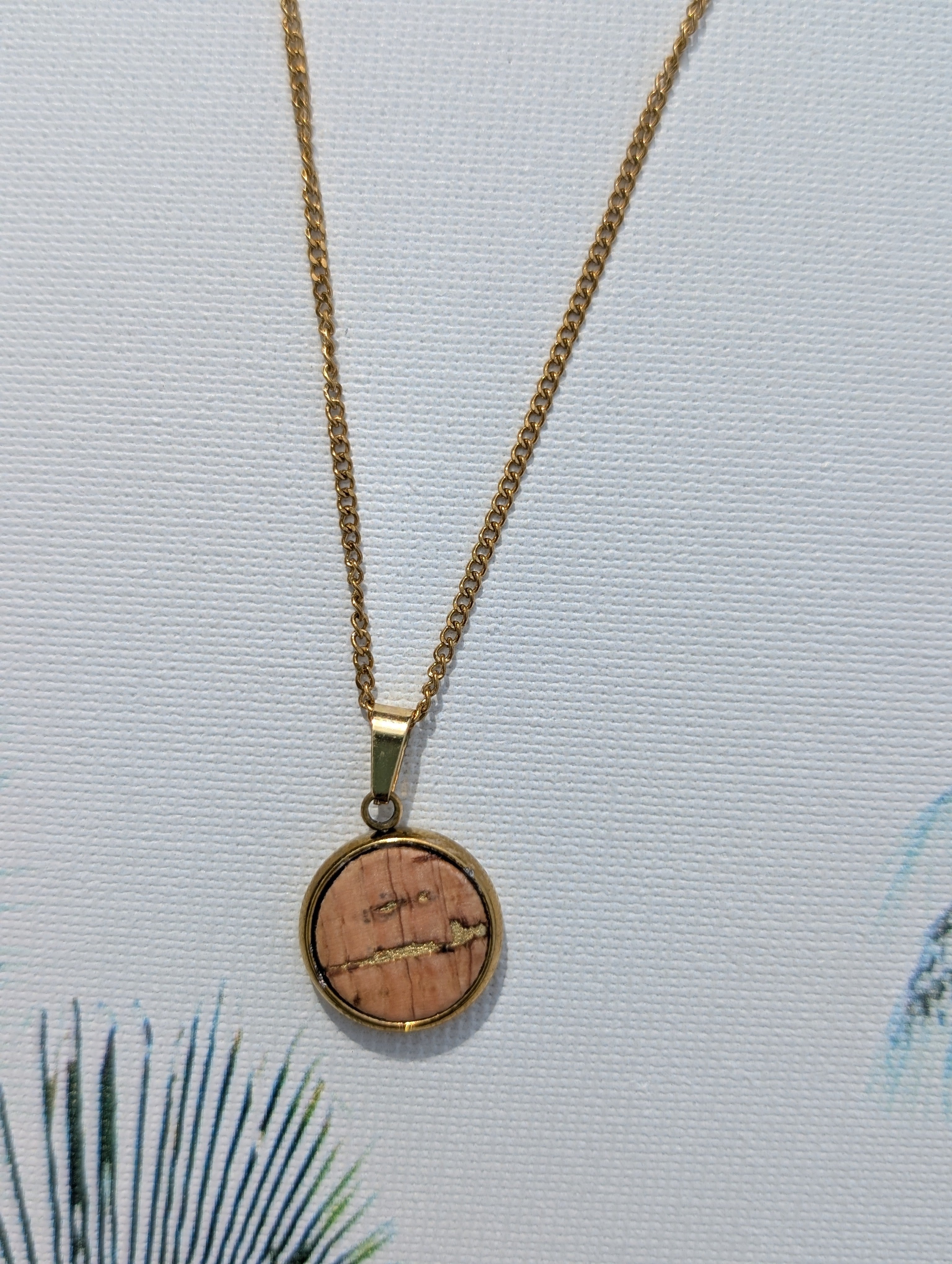 Cork Necklace Adjustable-Round Gold