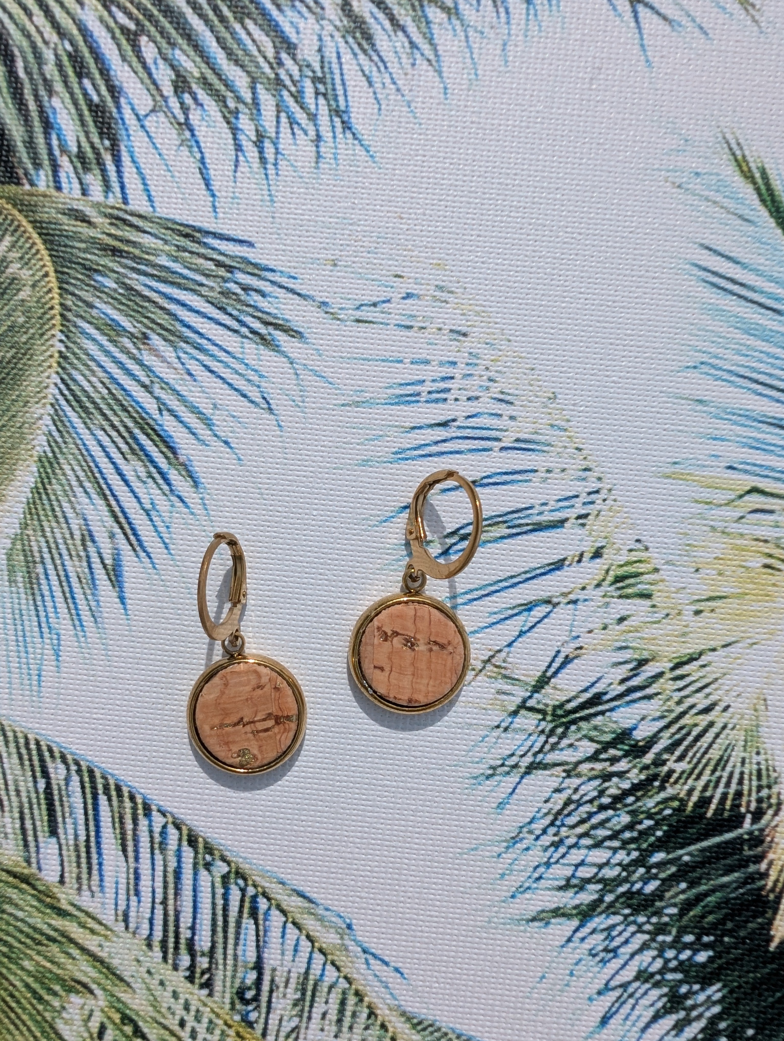 Cork Earrings-Round Dangle w/Natural Cork