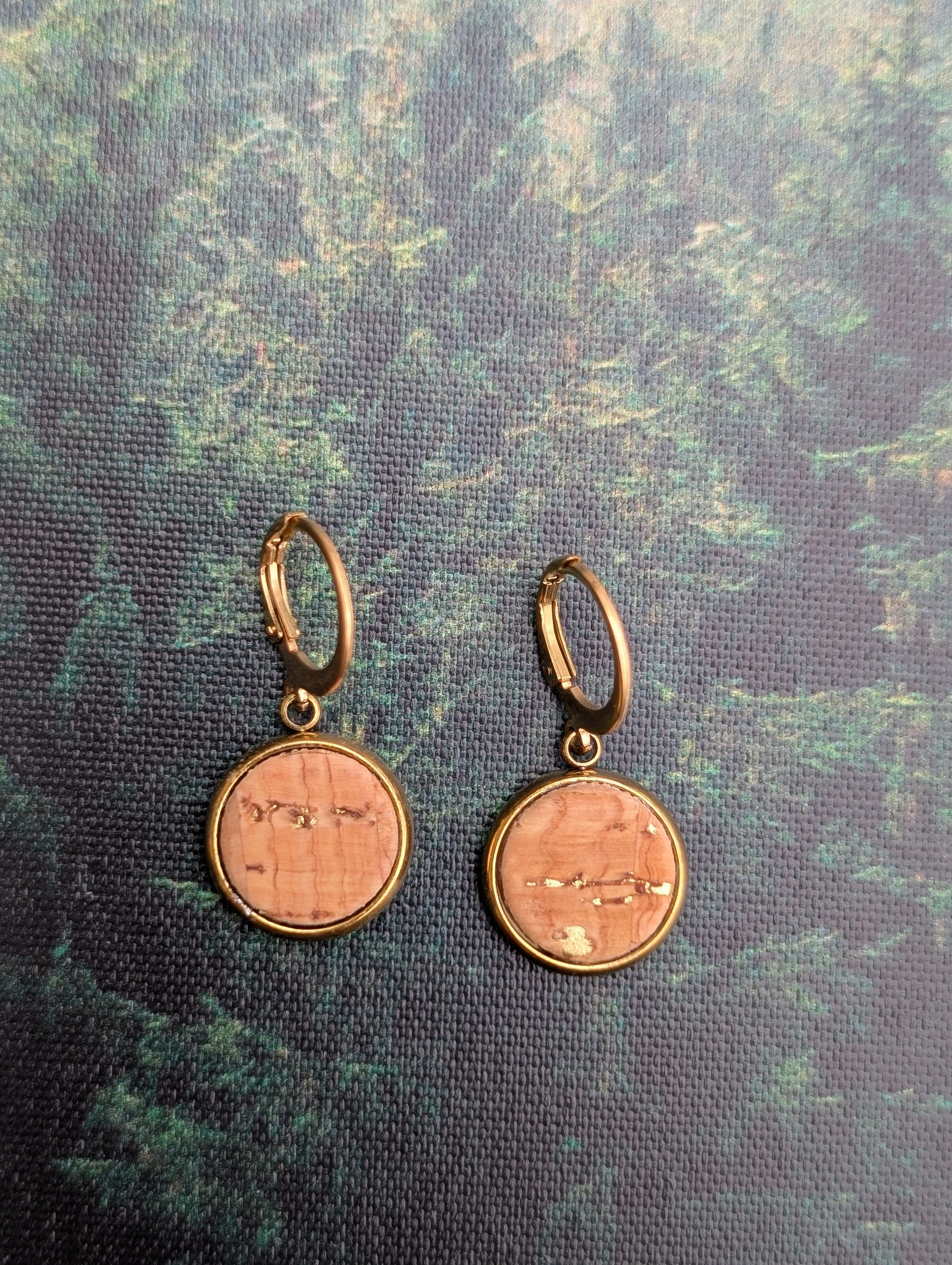 Cork Earrings-Round Dangle w/Natural Cork
