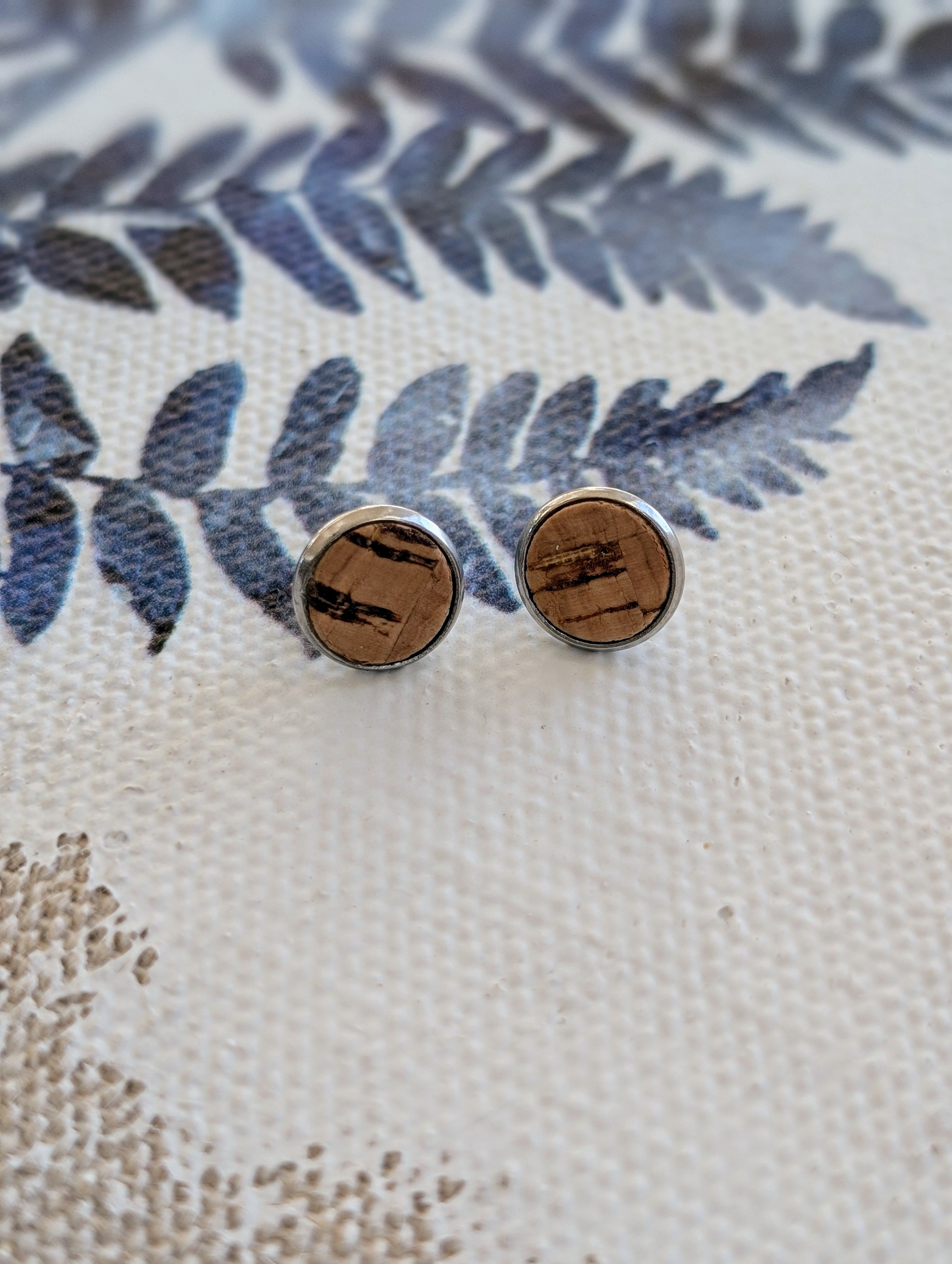Cork Earrings - Round Stud Natural