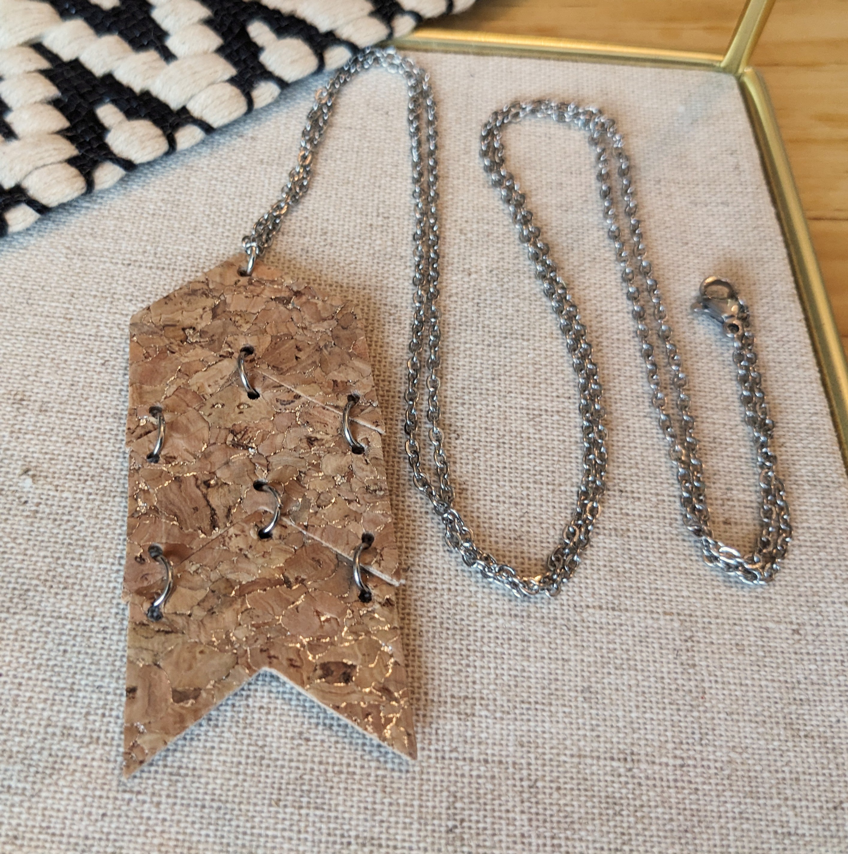 Cork Necklace-Chevron Silvered