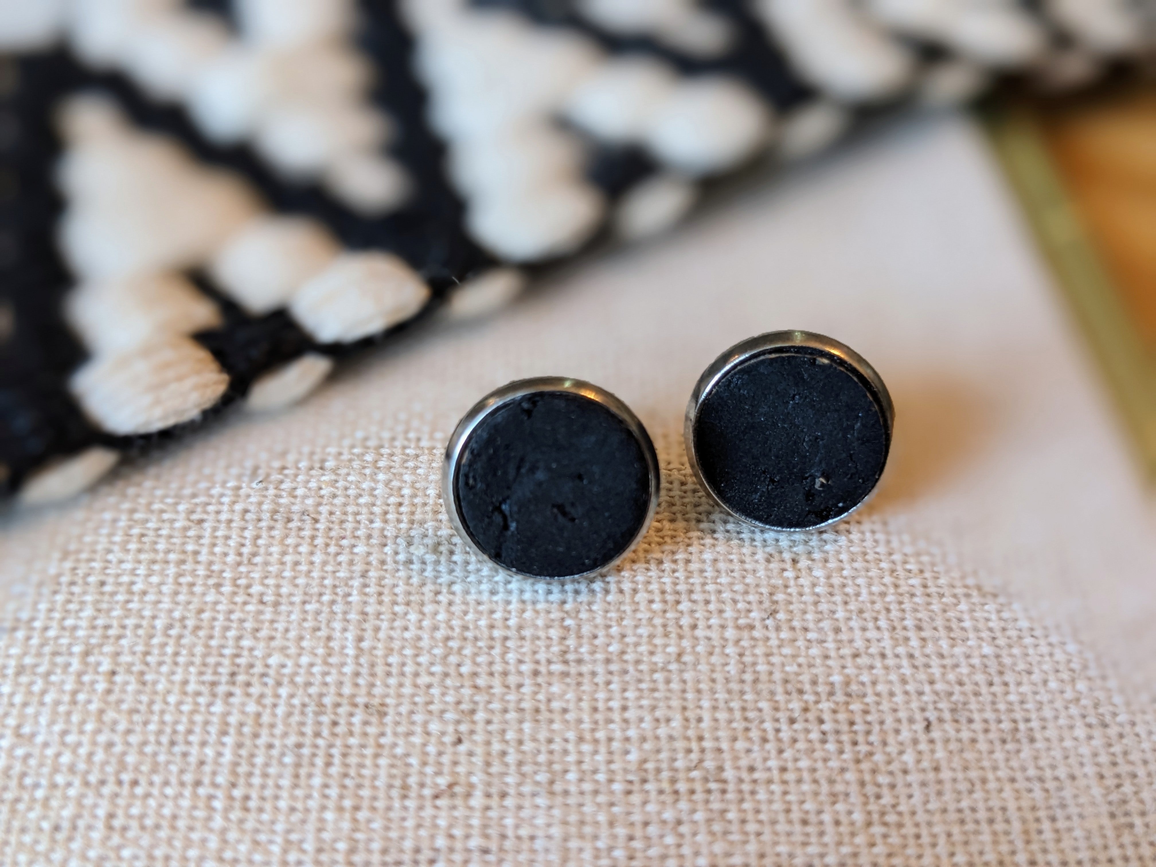 Cork Earrings - Round Stud Black