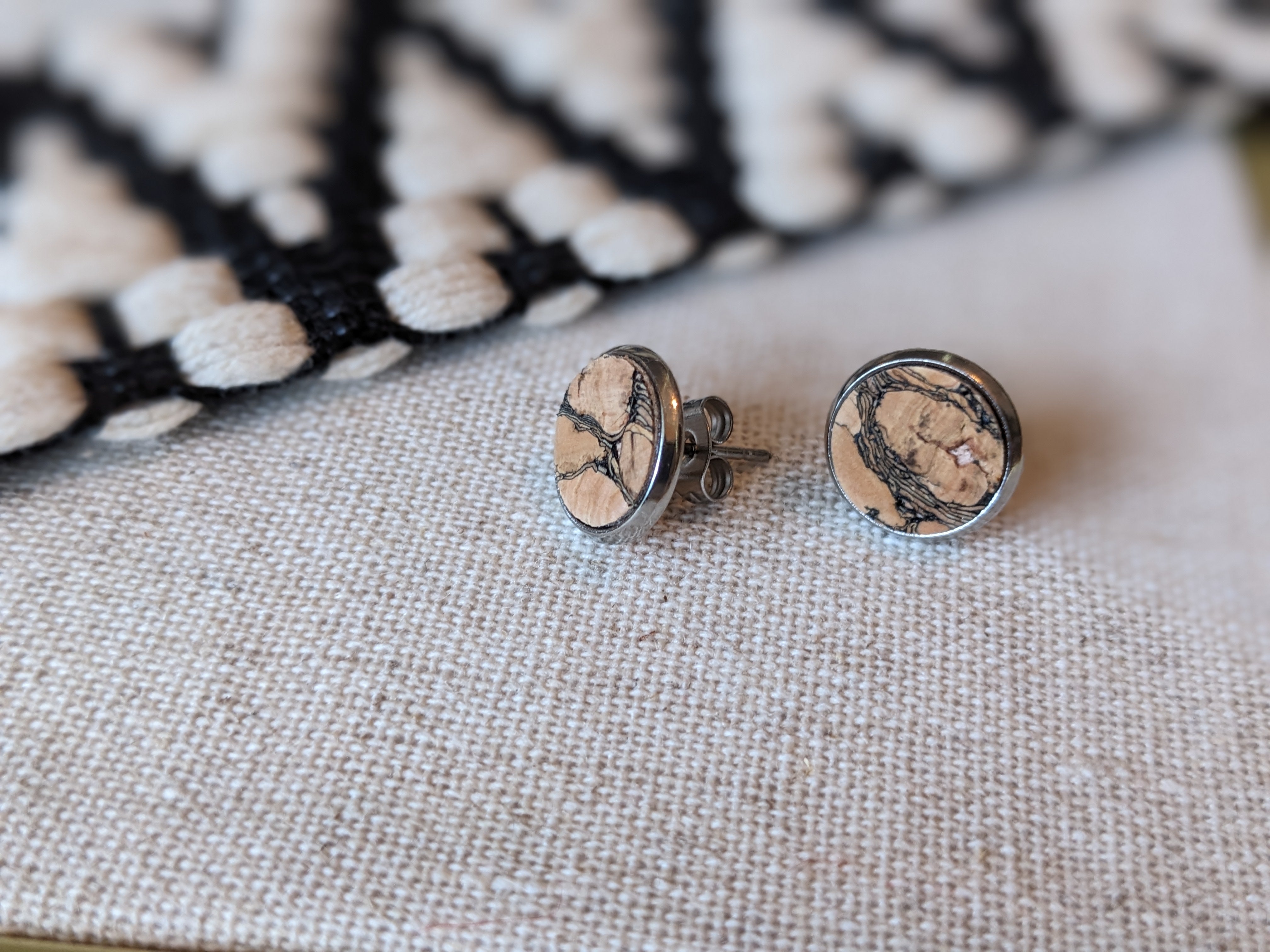 Cork Earrings - Round Stud Marbled