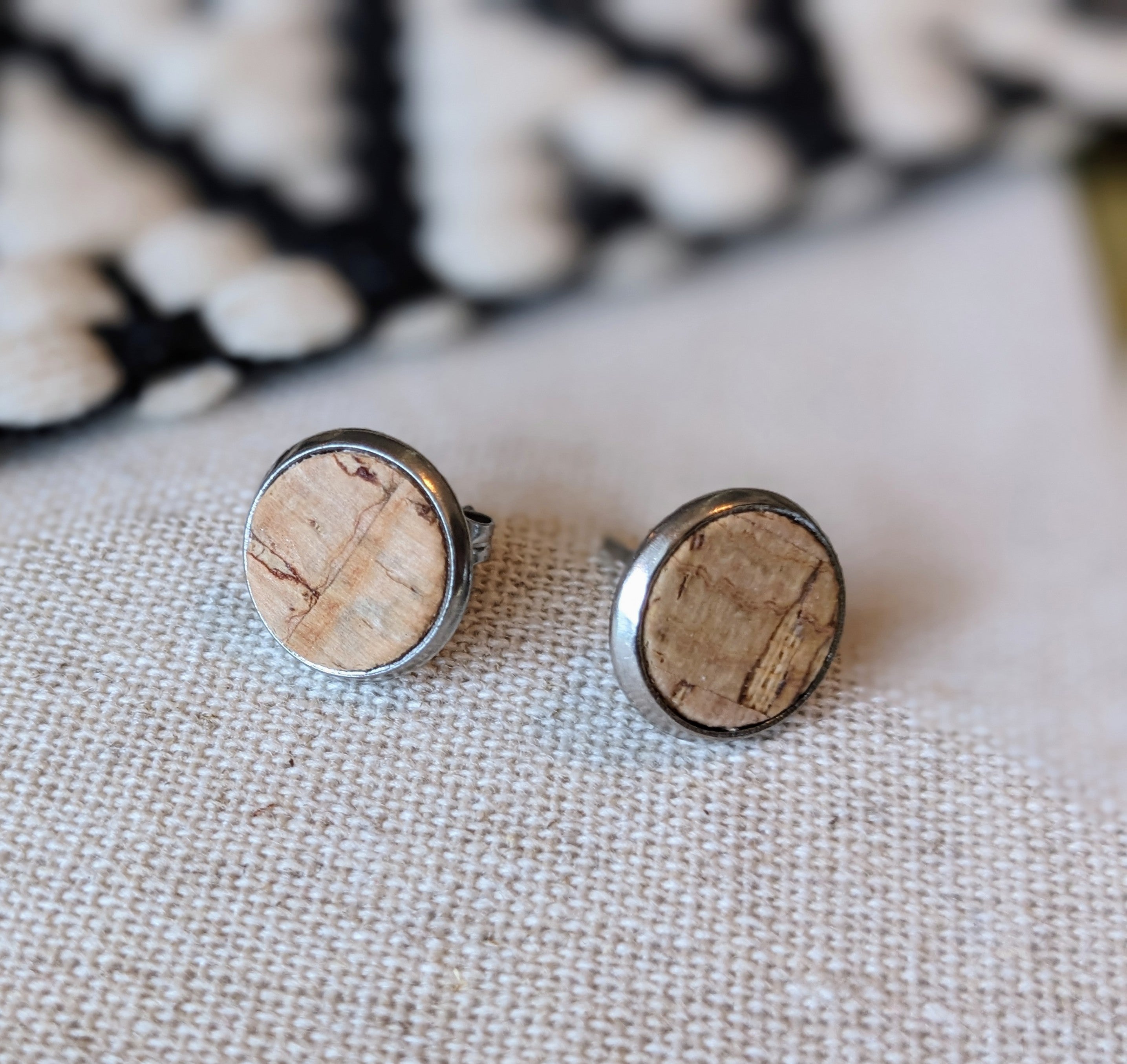 Cork Earrings - Round Stud Natural