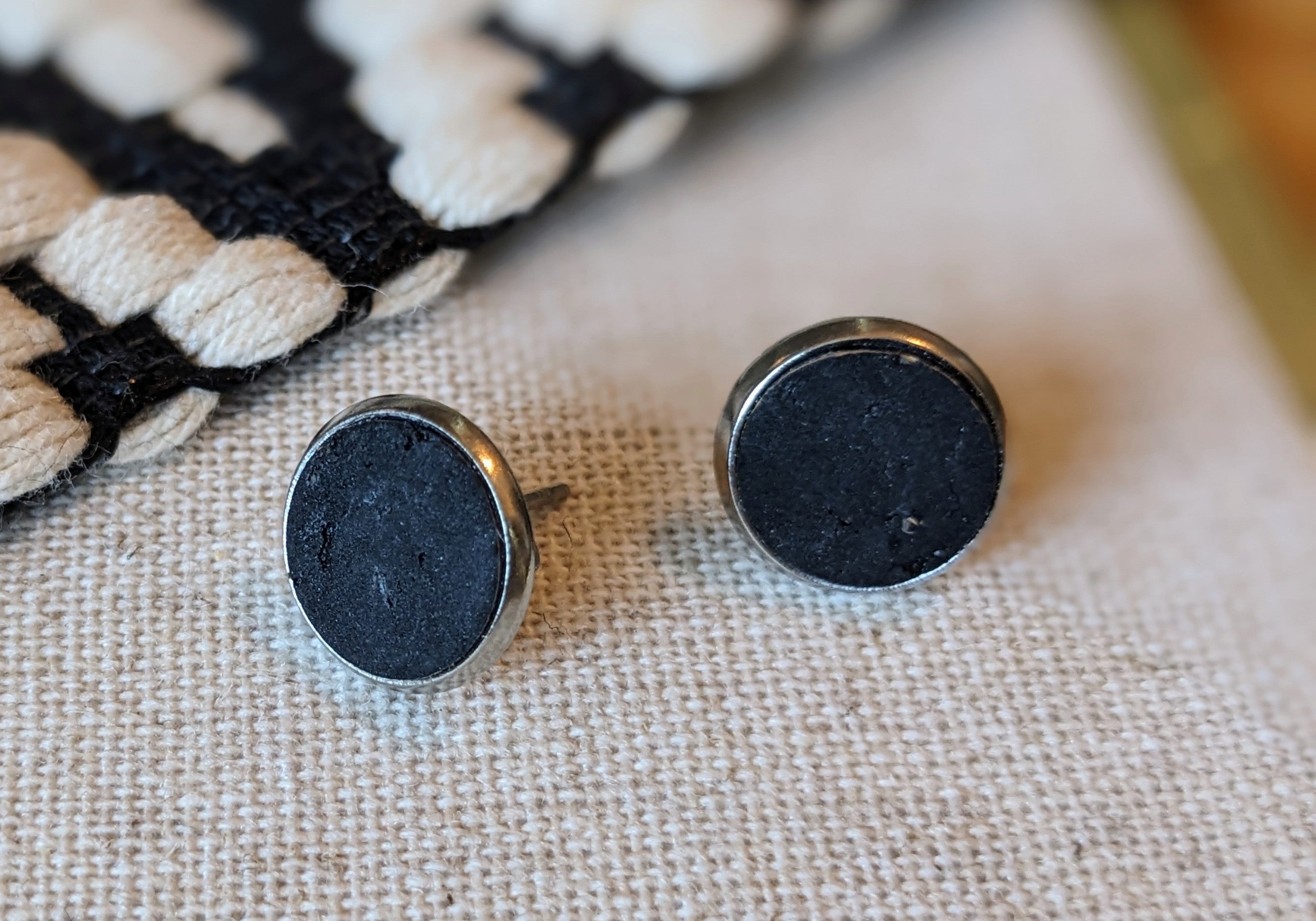 Cork Earrings - Round Stud Black