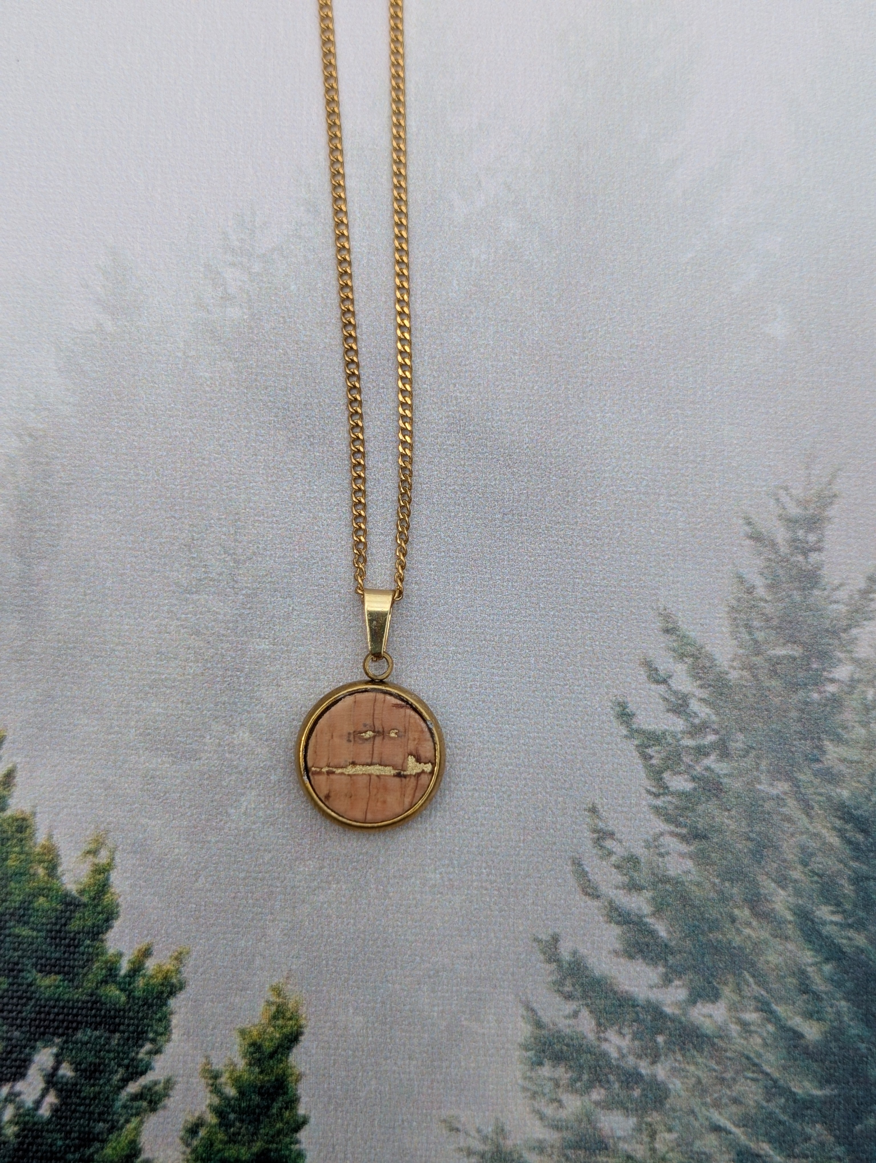 Cork Necklace Adjustable-Round Gold