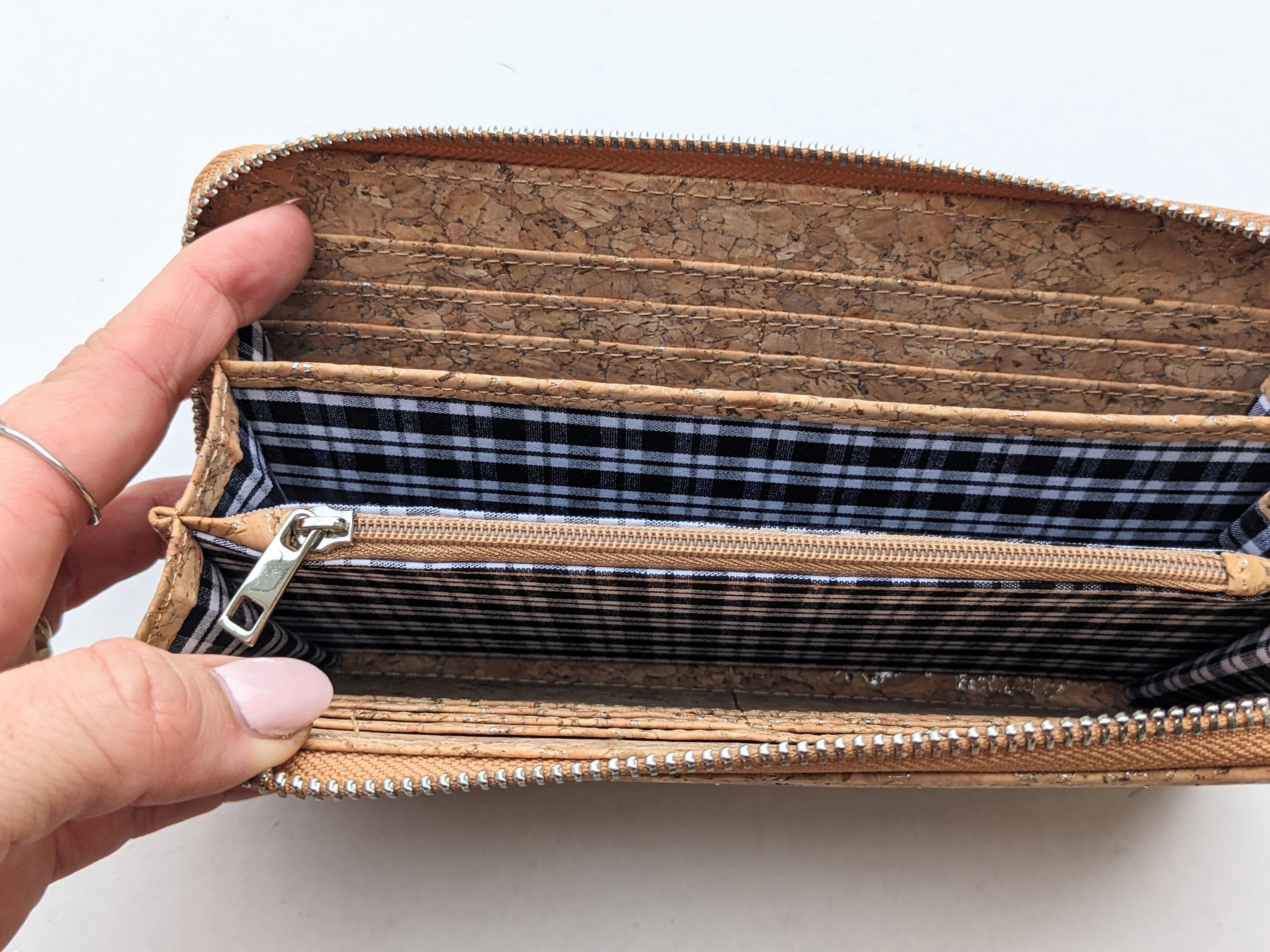 Cork Large Zipper Wallet - Silvered