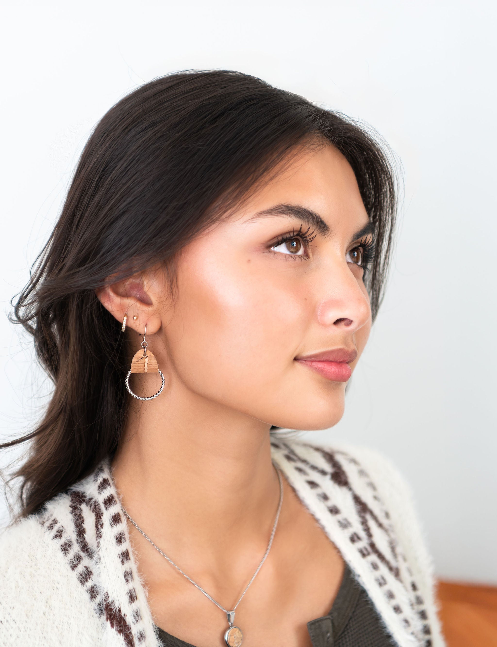 Cork Hoop Earrings-Sterling Silver