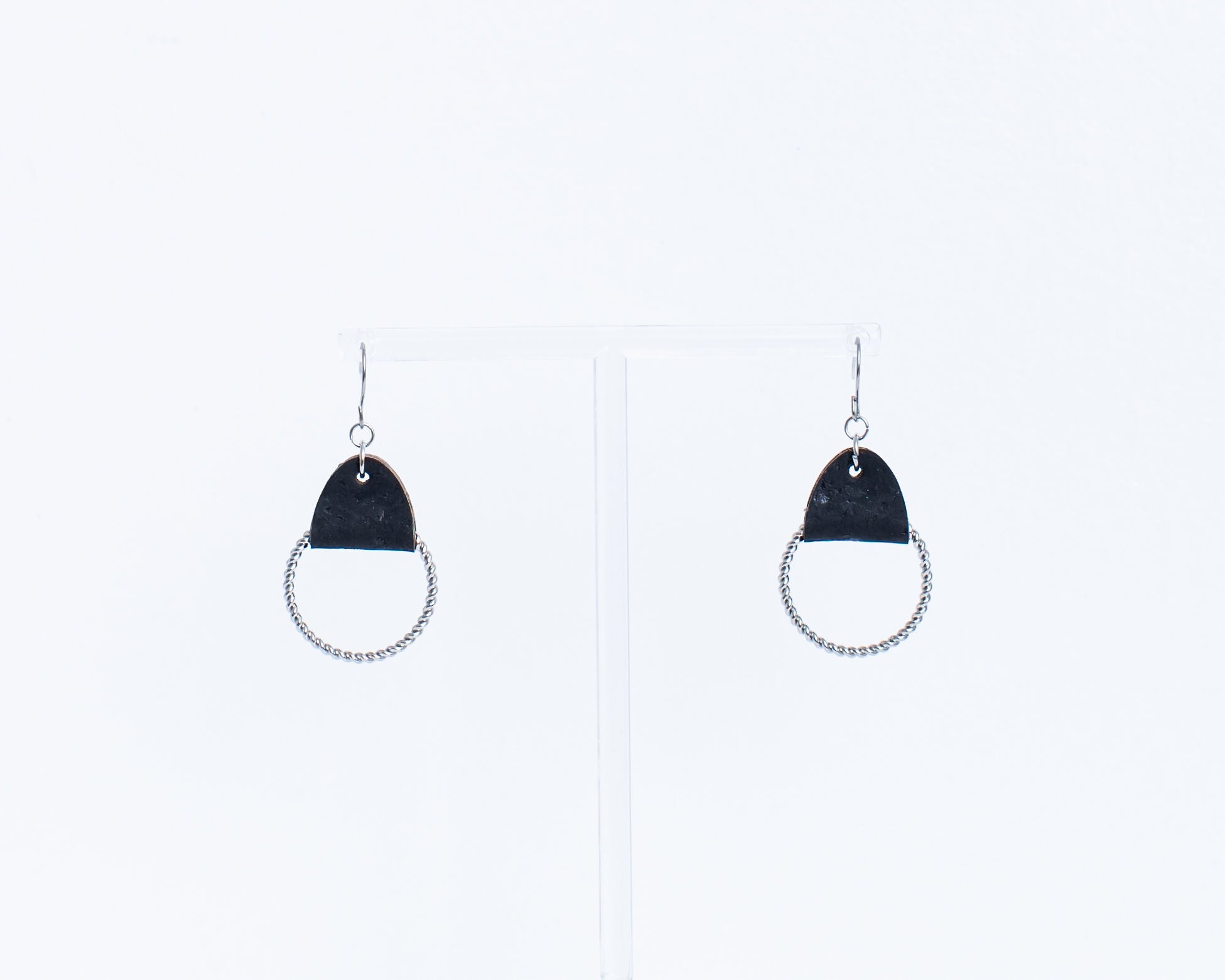 Cork Earrings-Twisted Hoop w/Black cork