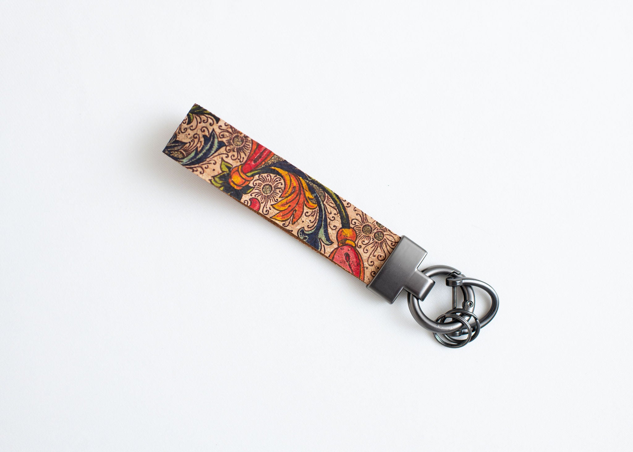 Cork Key Chain w/FOB attachment--Fleur De Lis Pattern