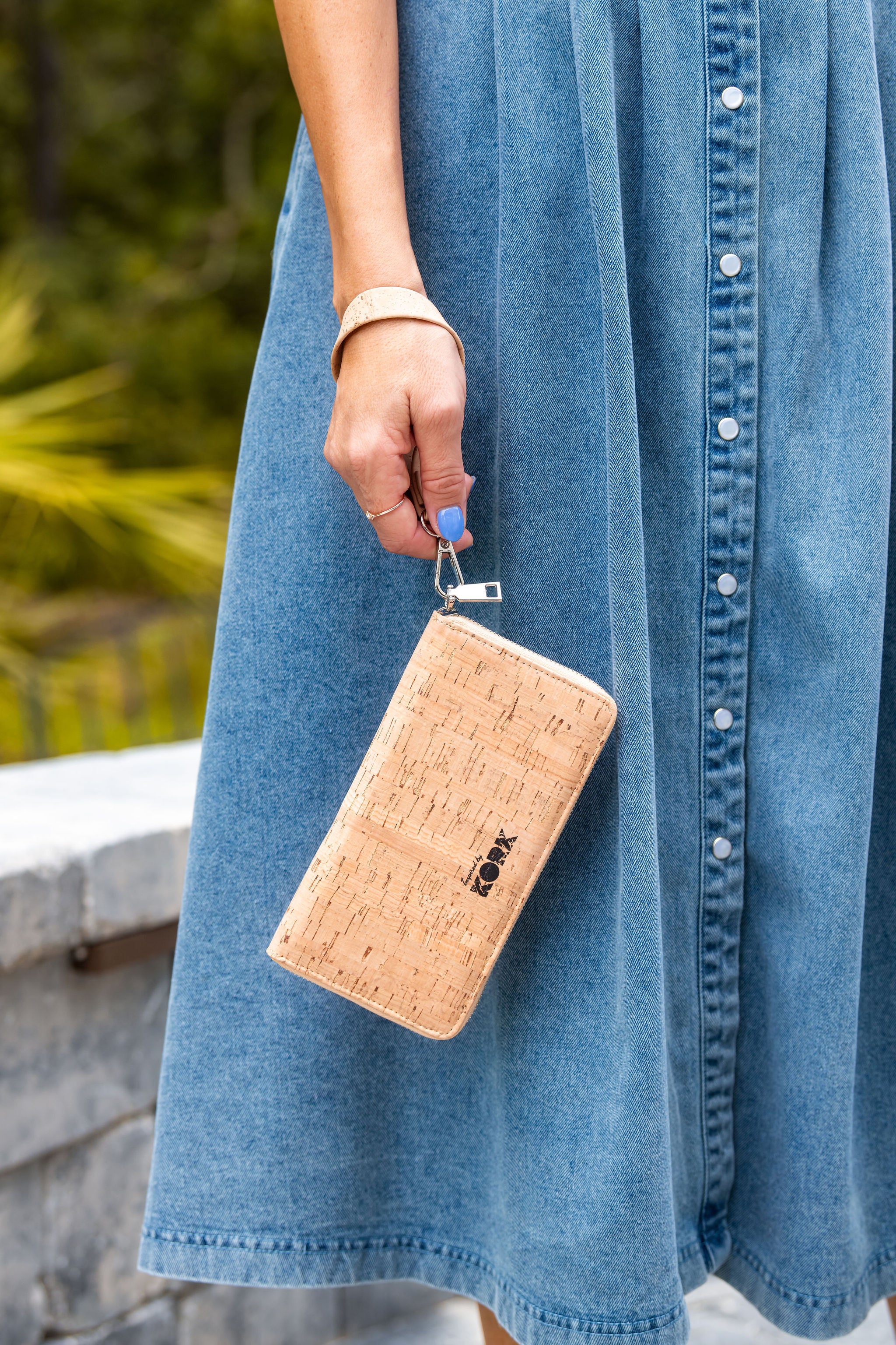 Cork Phone Wristlet Strap w/tether tab attachment--Natural
