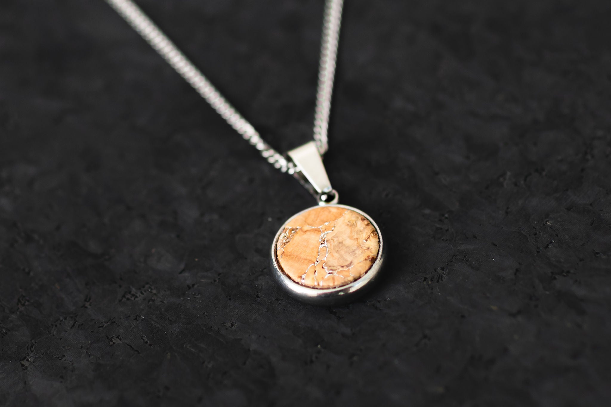Cork Necklace Adjustable-Round Silver
