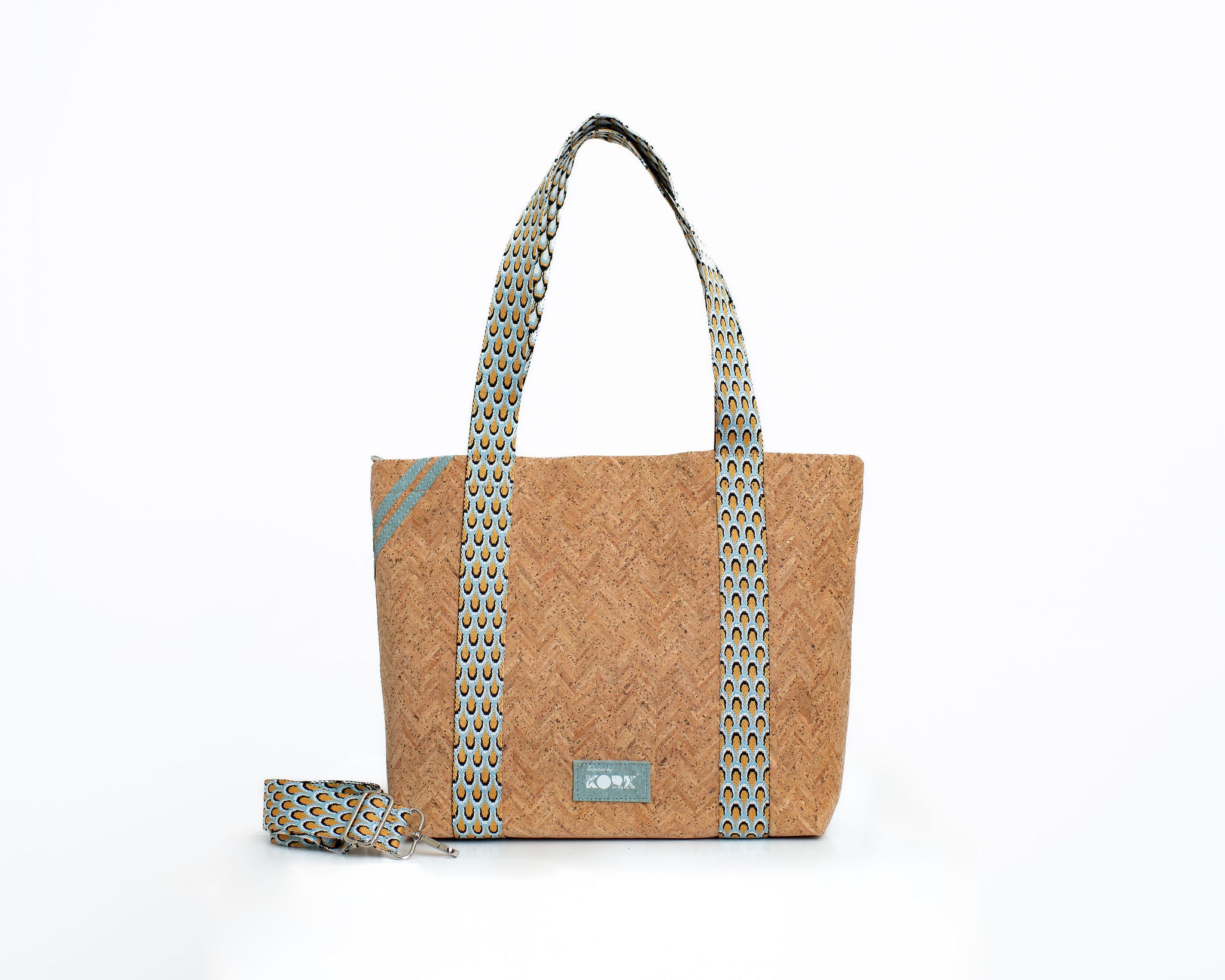 Cordova Cork Convertible Tote Bag - Natural w/Blue