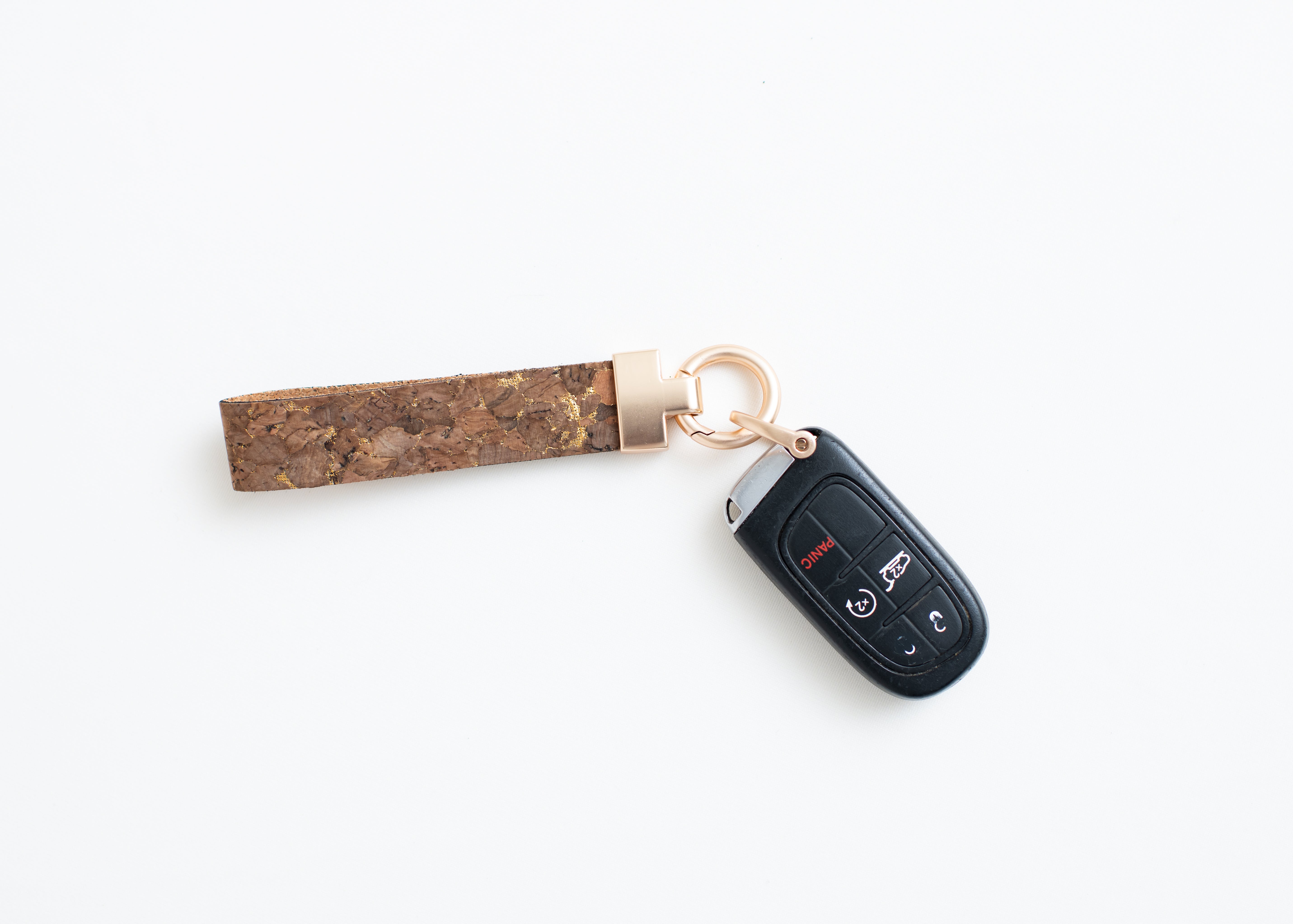 Cork Key Chain w/FOB attachment--Brown w/Gold