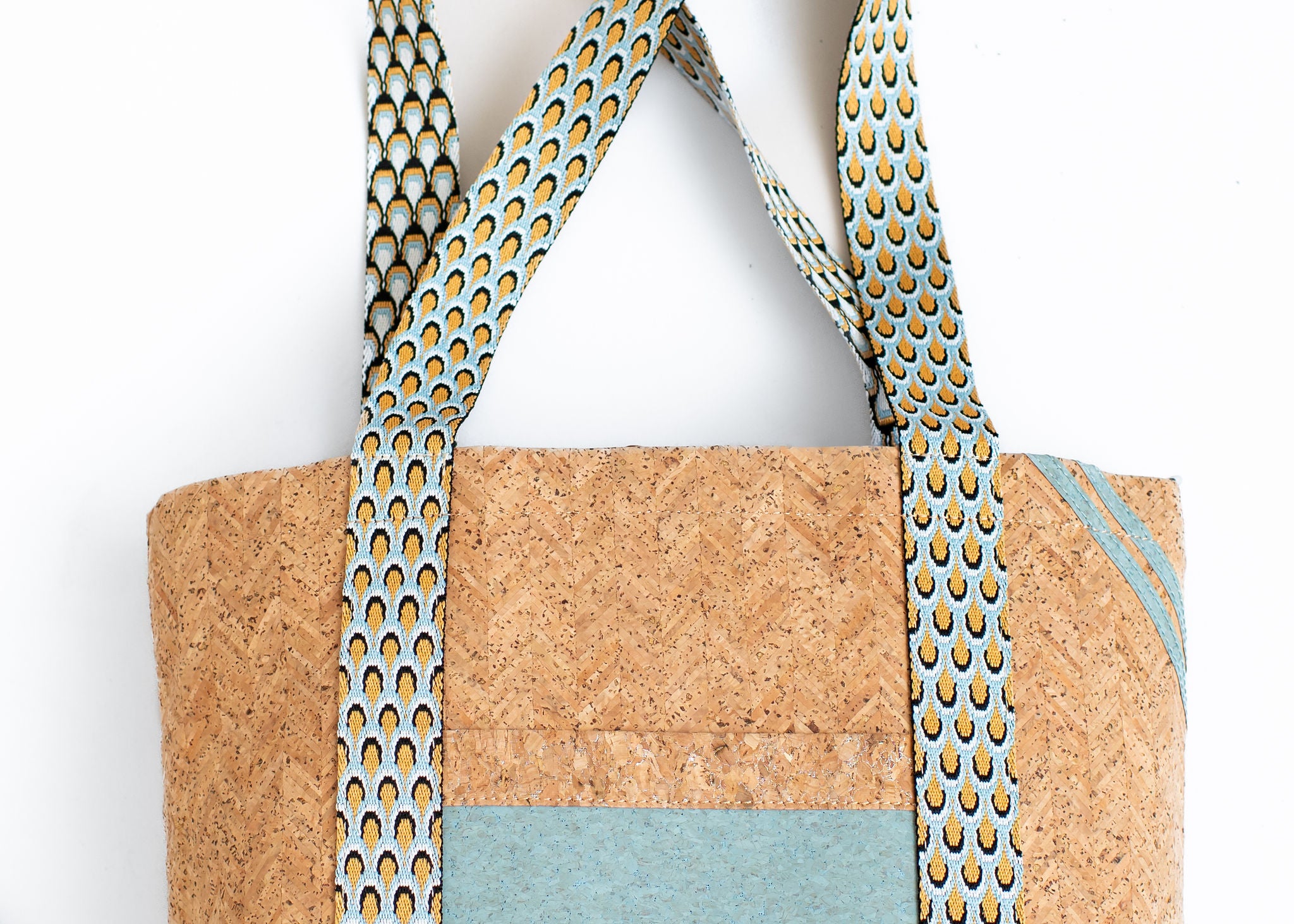 Cordova Cork Convertible Tote Bag - Natural w/Blue
