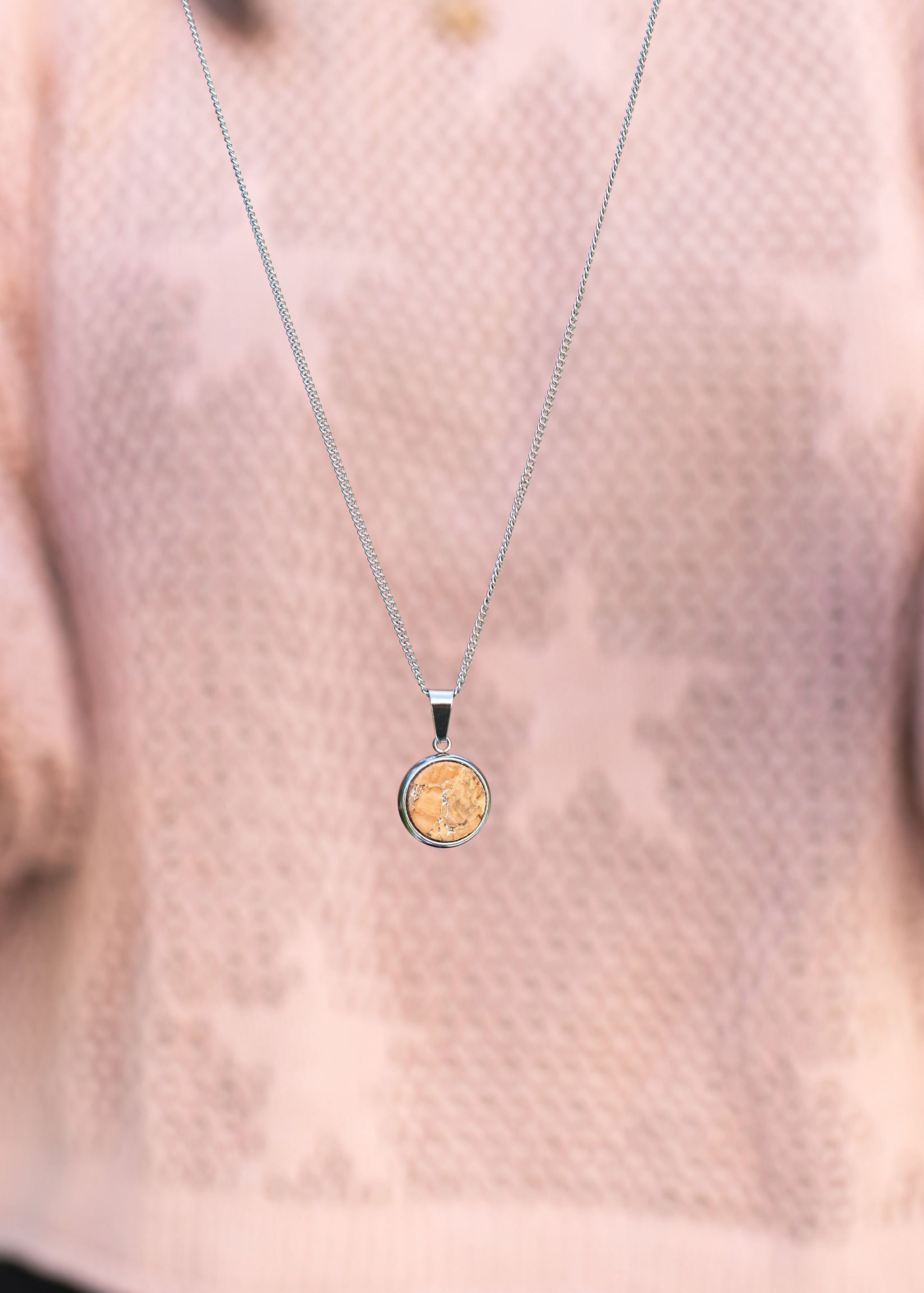 Cork Necklace Adjustable-Round Silver