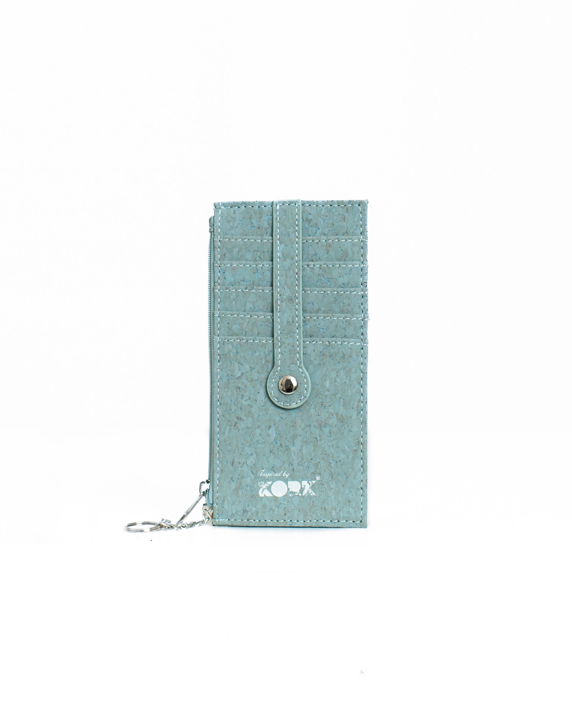 Cork Zipper Credit Card Wallet - Light Blue