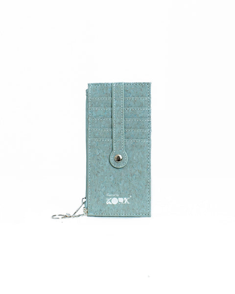 Zipper Credit Card Wallet - Light Blue Cork