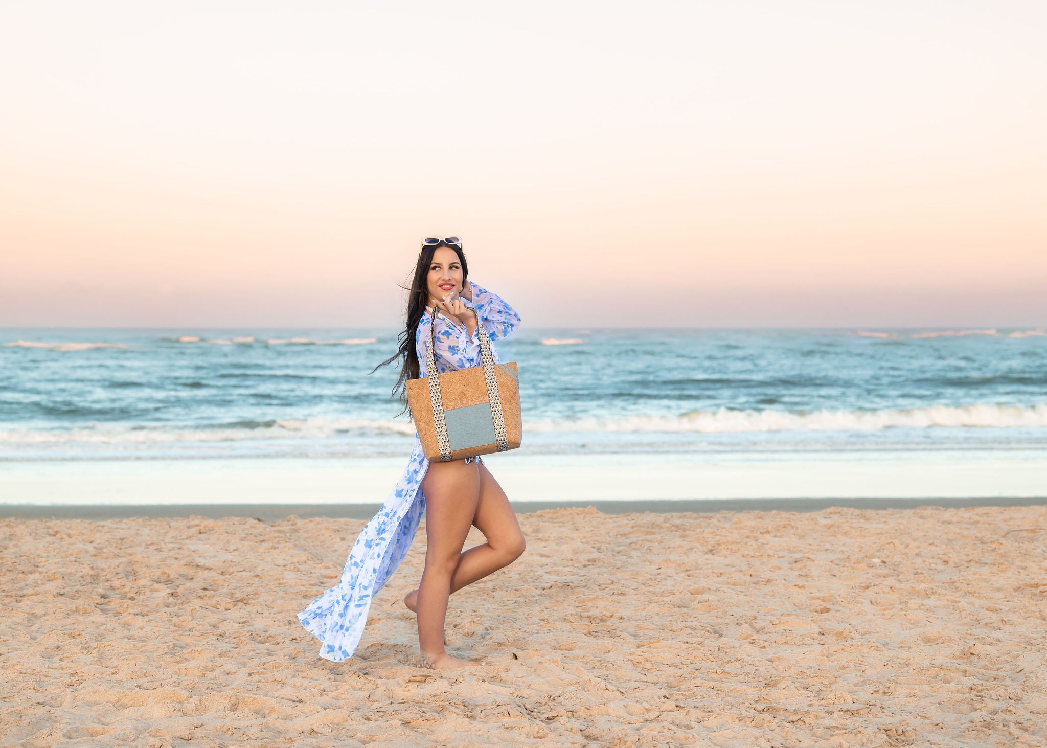 Cordova Cork Convertible Tote Bag - Natural w/Blue