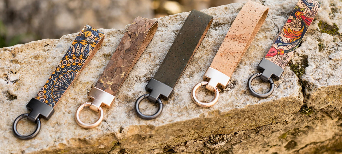 Cork Key Chain w/FOB attachment--Fleur De Lis Pattern